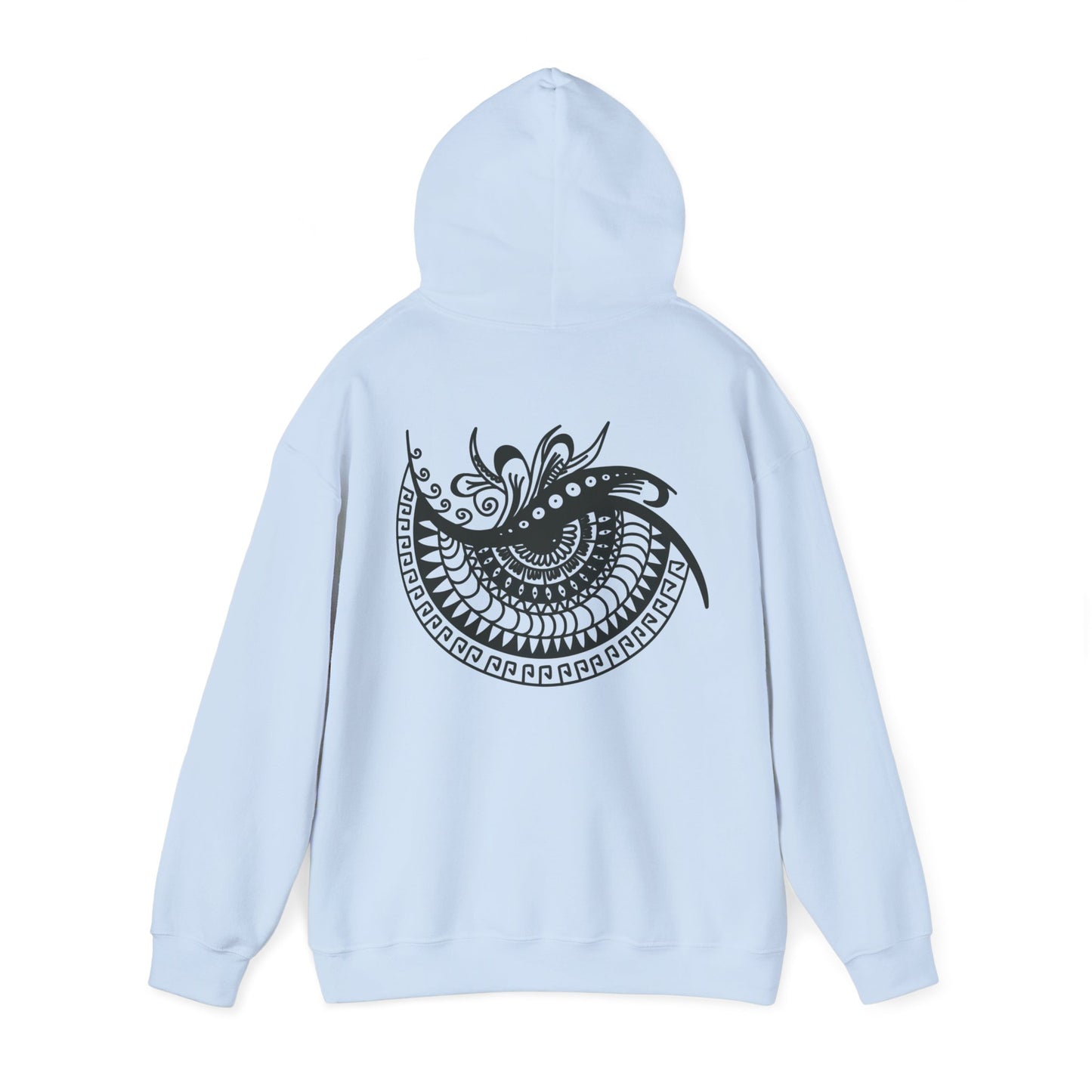 Mandala Swirl Hoodie — Black Tribal Floral Back Design