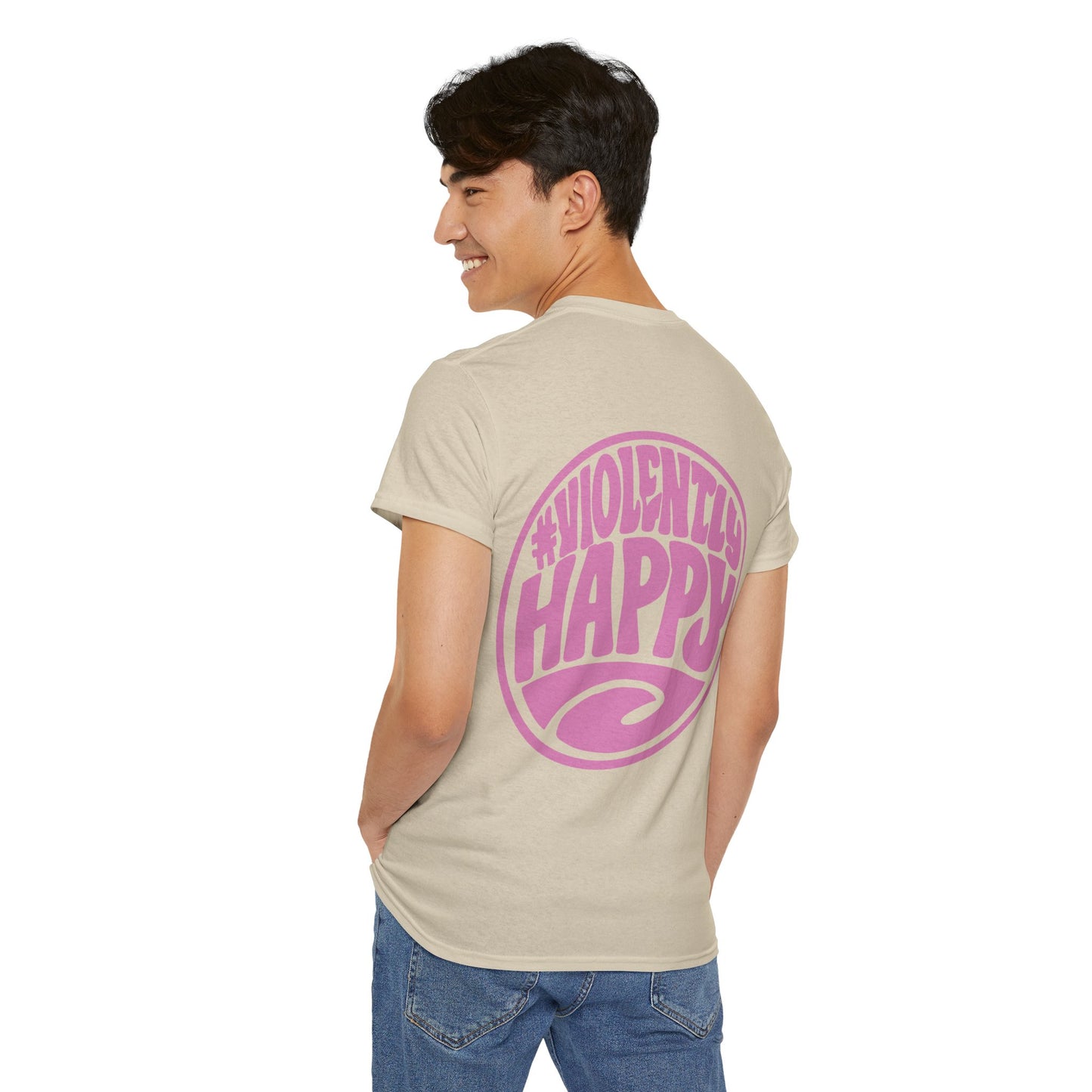 Violently Happy Graphic Tee — Retro Pink Logo T‑Shirt
