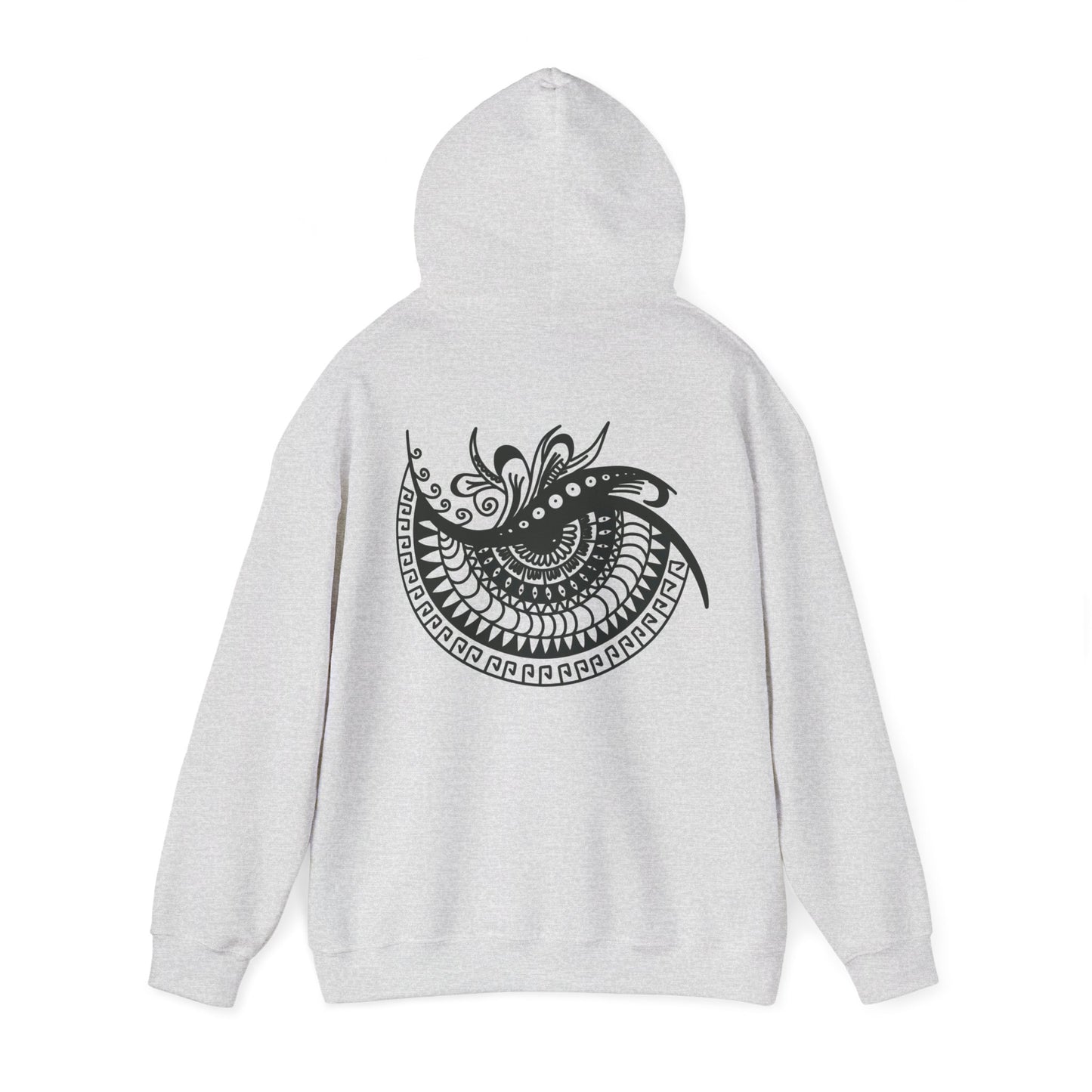 Mandala Swirl Hoodie — Black Tribal Floral Back Design