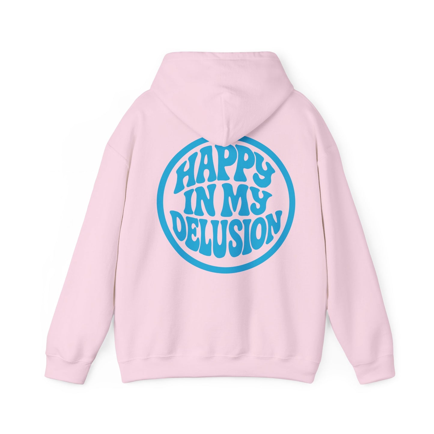 Happy In My Delusion Hoodie — Retro Blue Graphic Pullover