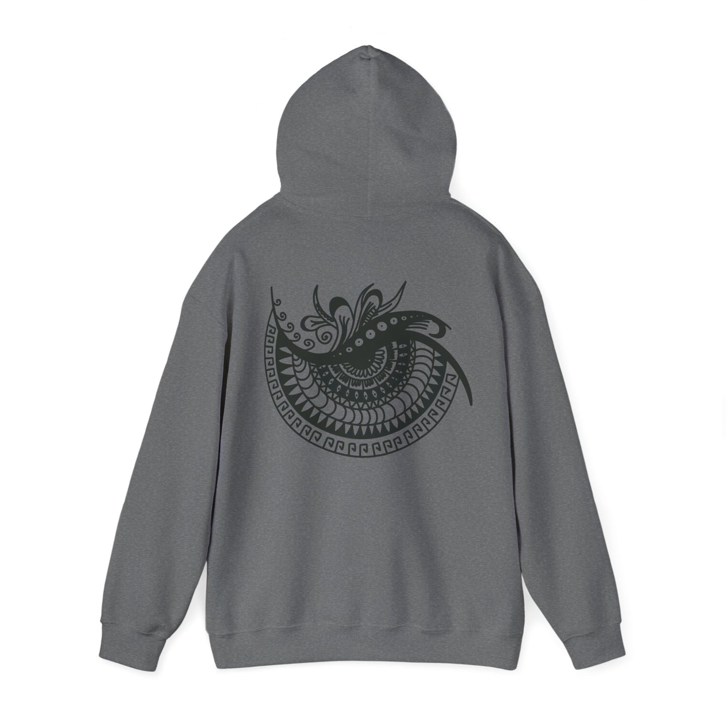 Mandala Swirl Hoodie — Black Tribal Floral Back Design