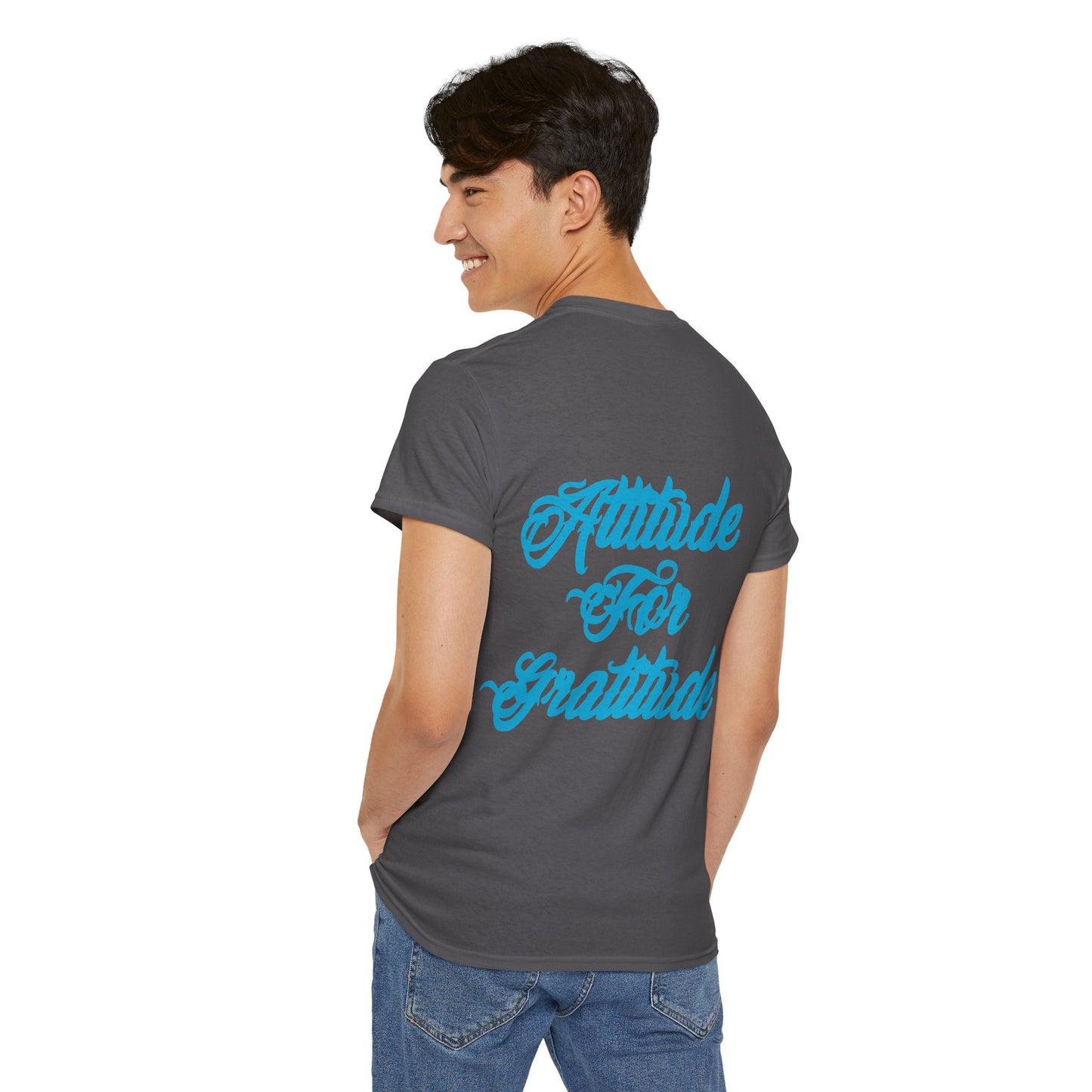 Attitude for Gratitude Tee — Inspirational Script Backprint Cotton T‑Shirt