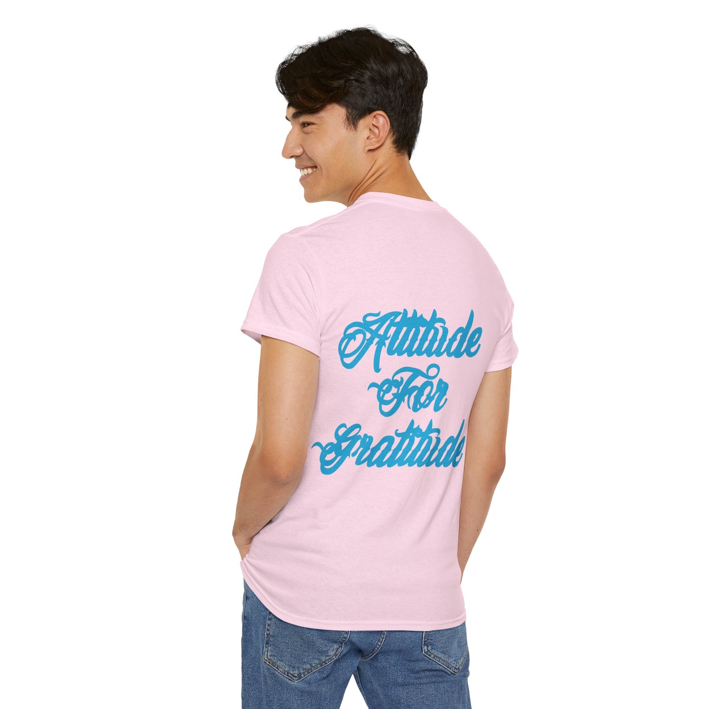 Attitude for Gratitude Tee — Inspirational Script Backprint Cotton T‑Shirt