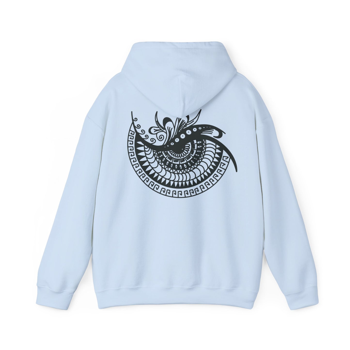 Mandala Swirl Hoodie — Black Tribal Floral Back Design
