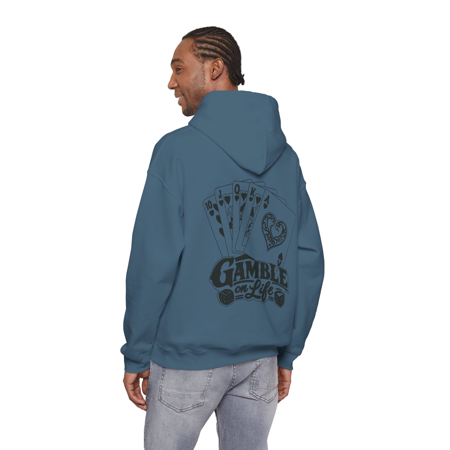 Gamble on Life Hoodie — Poker Cards & Dice Graphic Hooded Sweatshirt
