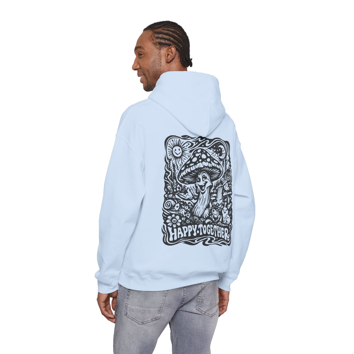 Mushroom 'Happy Together' Hoodie — Psychedelic Forest Graphic Pullover