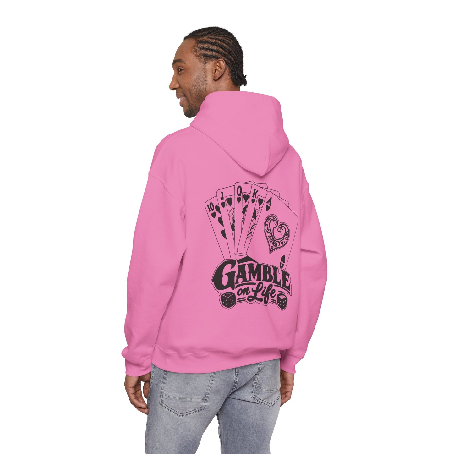 Gamble on Life Hoodie — Poker Cards & Dice Graphic Hooded Sweatshirt