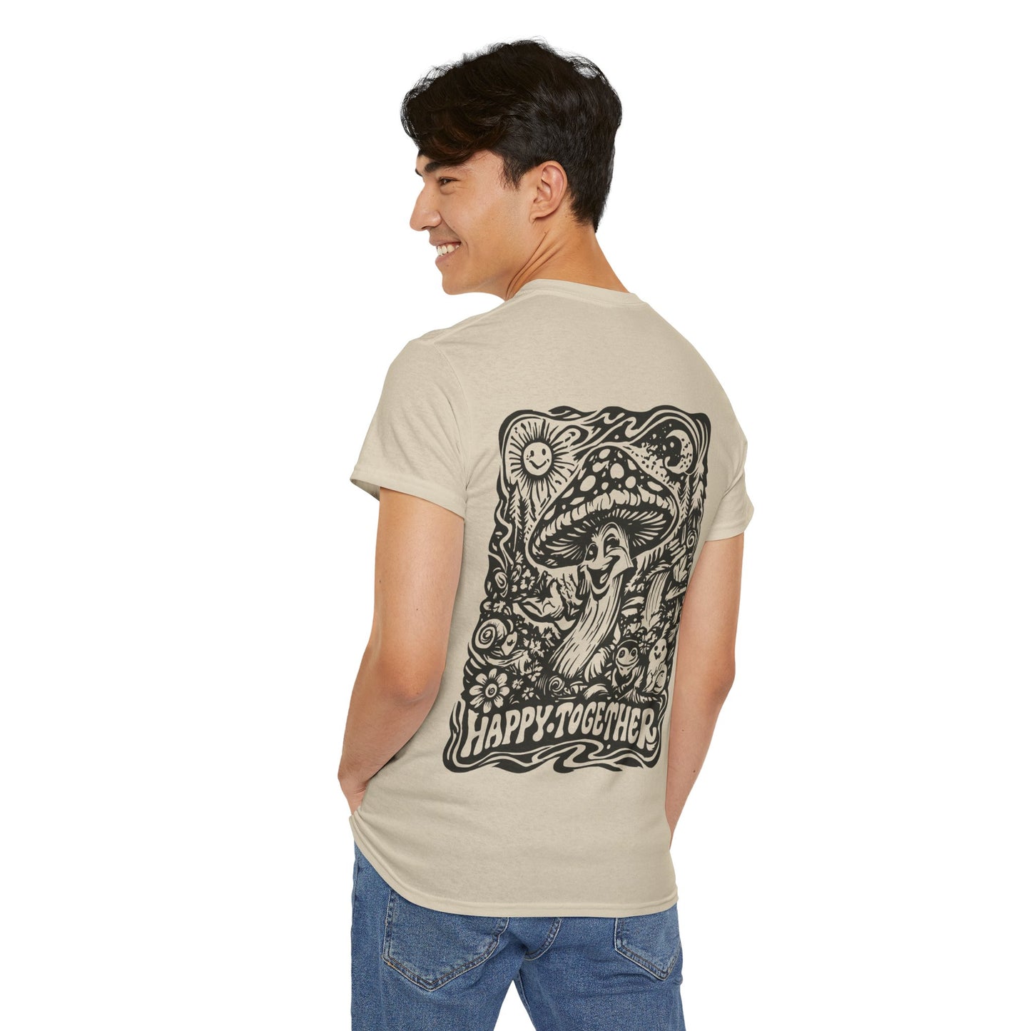 Graphic Tee — 'Happy Together' Psychedelic Mushroom Back Print