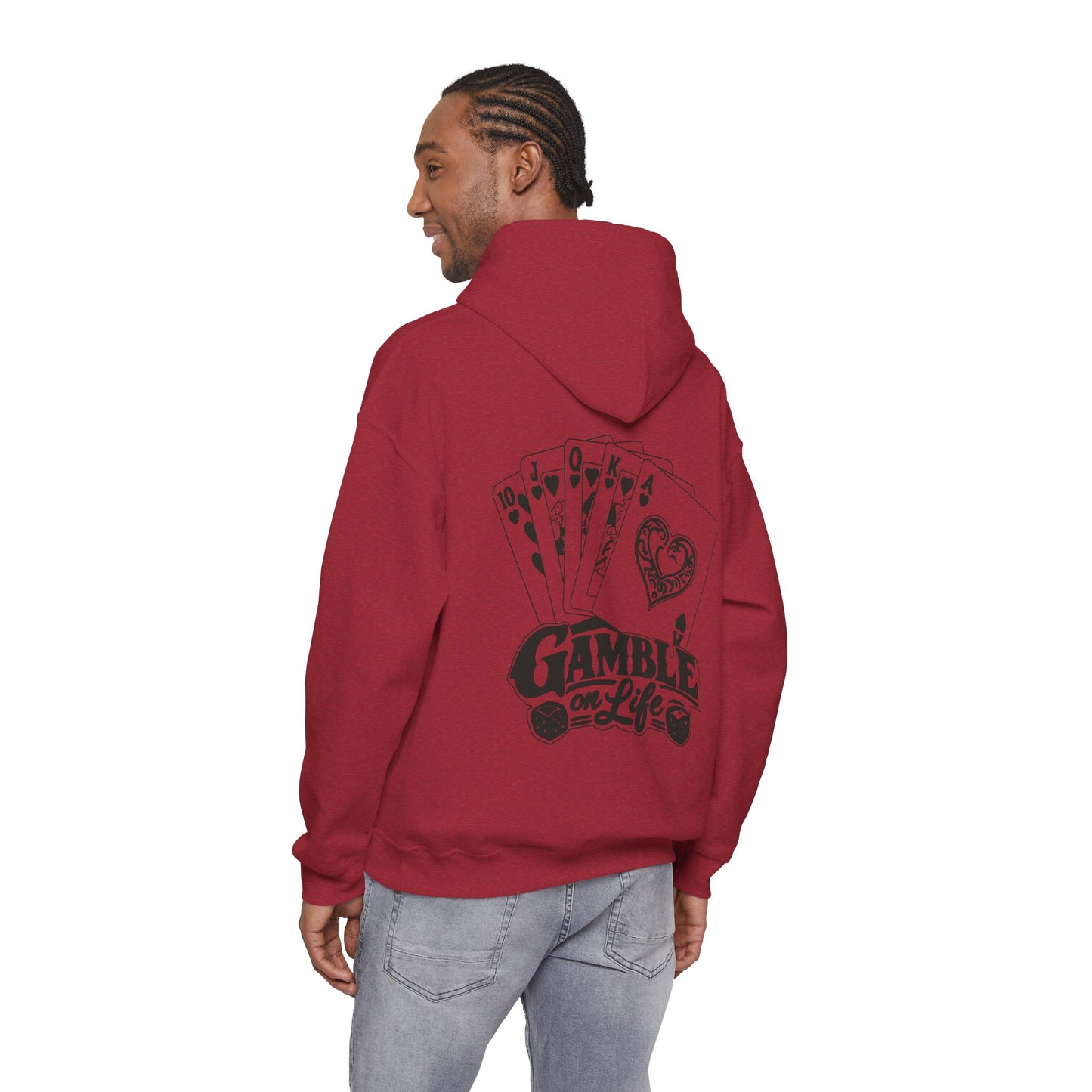 Gamble on Life Hoodie — Poker Cards & Dice Graphic Hooded Sweatshirt