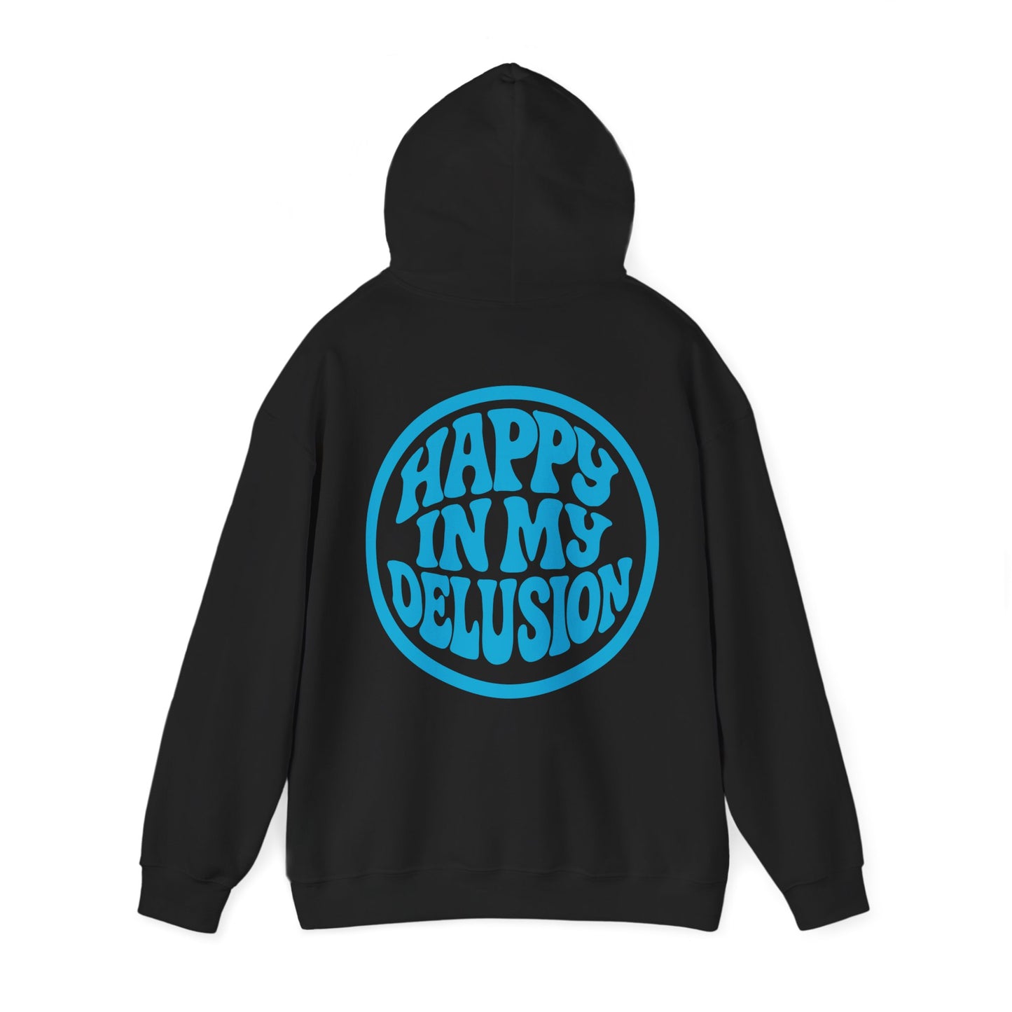 Happy In My Delusion Hoodie — Retro Blue Graphic Pullover