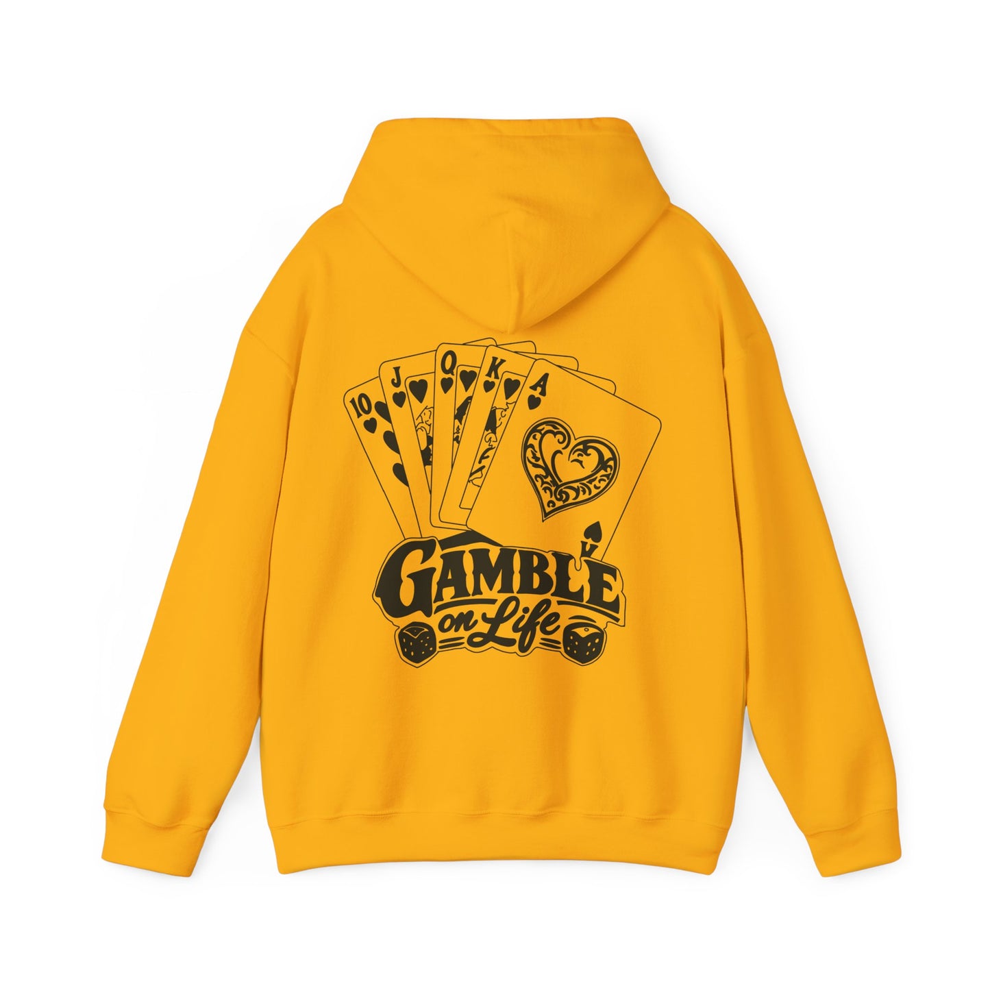 Gamble on Life Hoodie — Poker Cards & Dice Graphic Hooded Sweatshirt