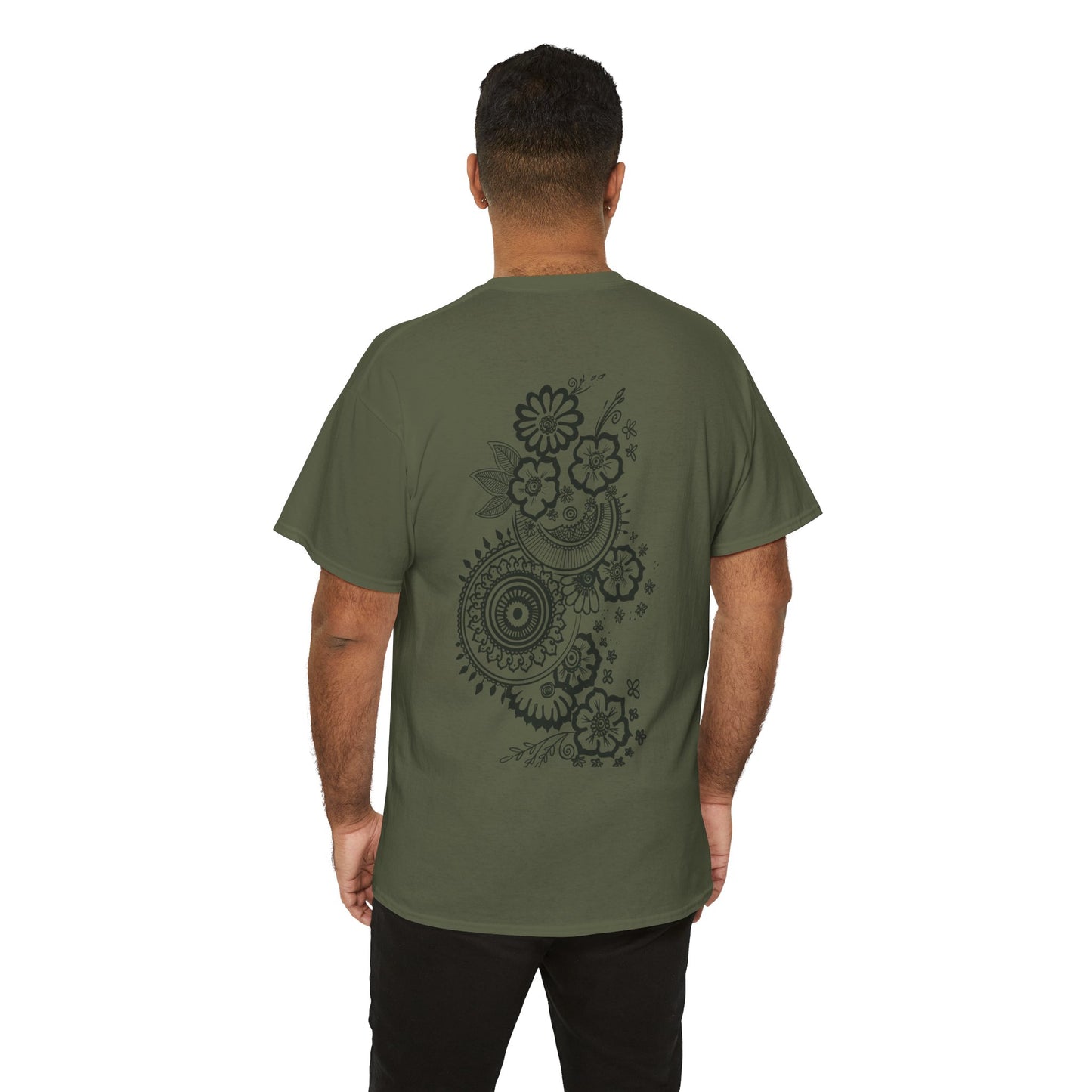 T-Shirt — Kwalatee Floral Mandala Graphic Tee (Front Logo, Back Floral Design)