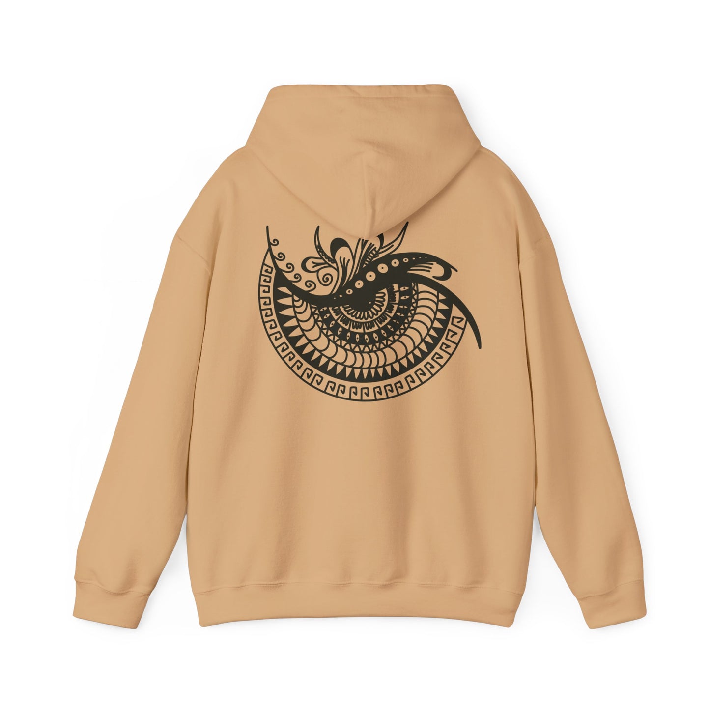 Mandala Swirl Hoodie — Black Tribal Floral Back Design