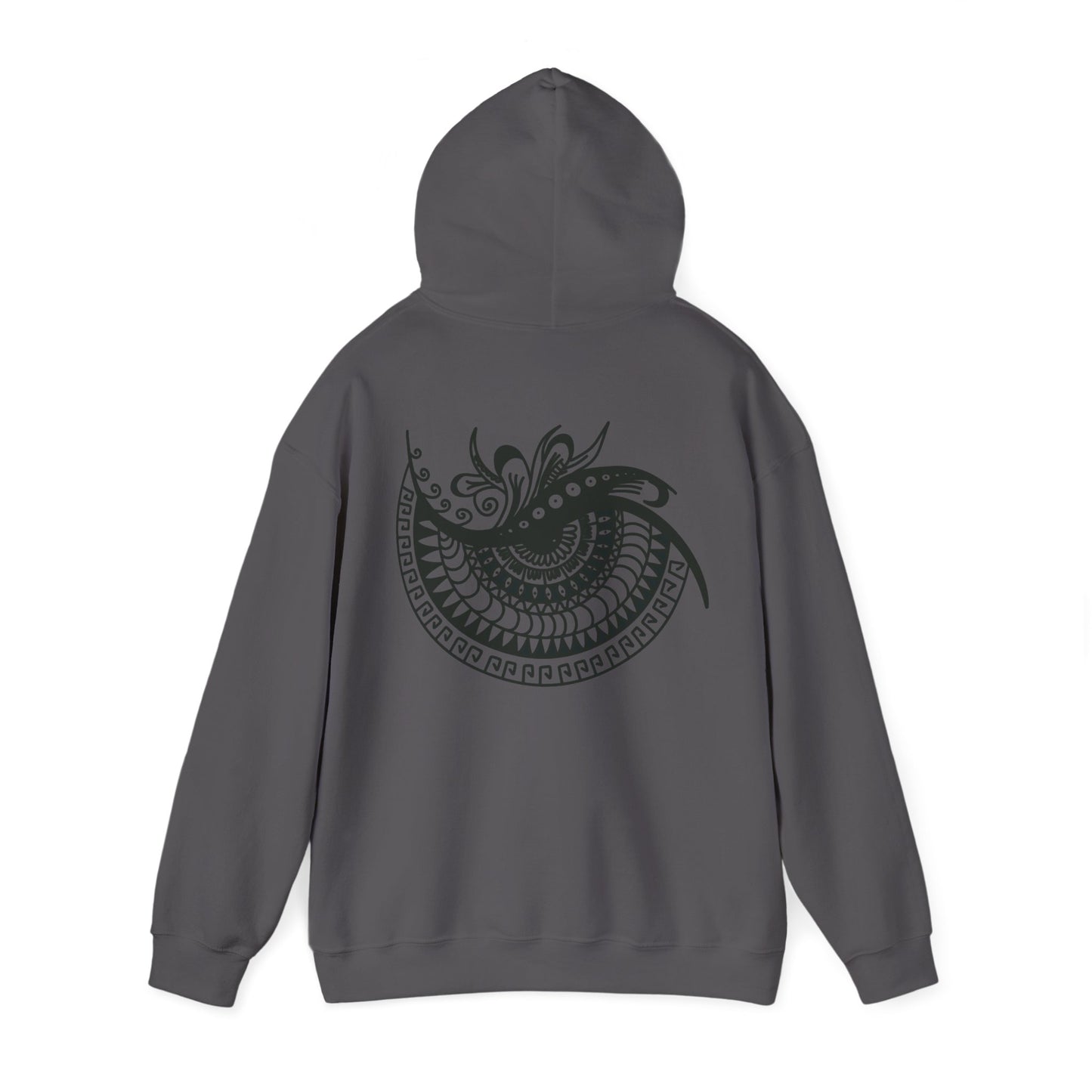 Mandala Swirl Hoodie — Black Tribal Floral Back Design