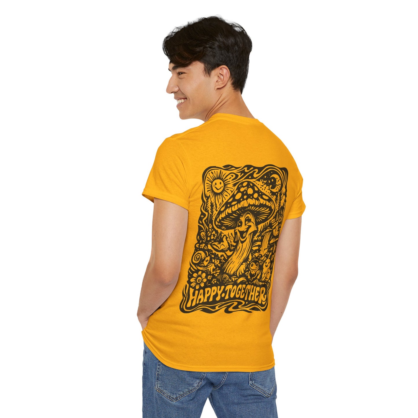 Graphic Tee — 'Happy Together' Psychedelic Mushroom Back Print