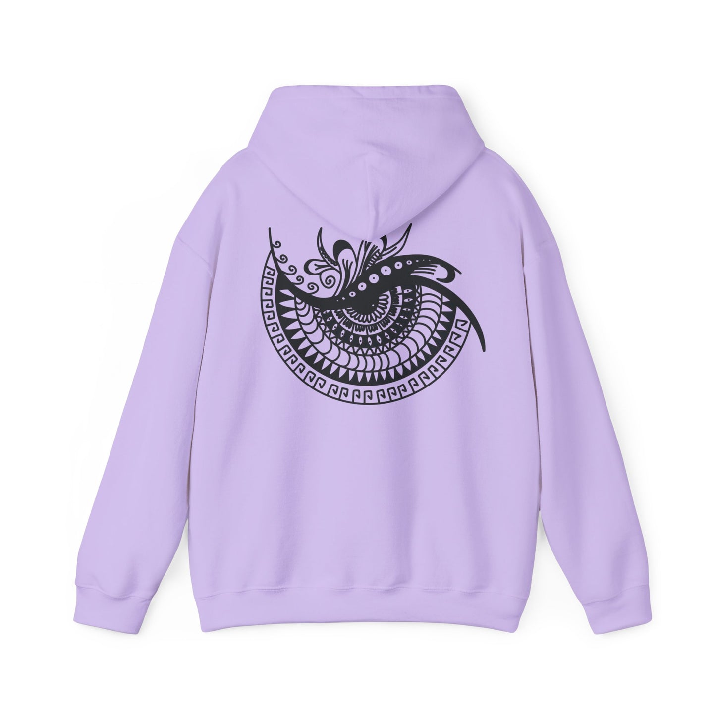 Mandala Swirl Hoodie — Black Tribal Floral Back Design