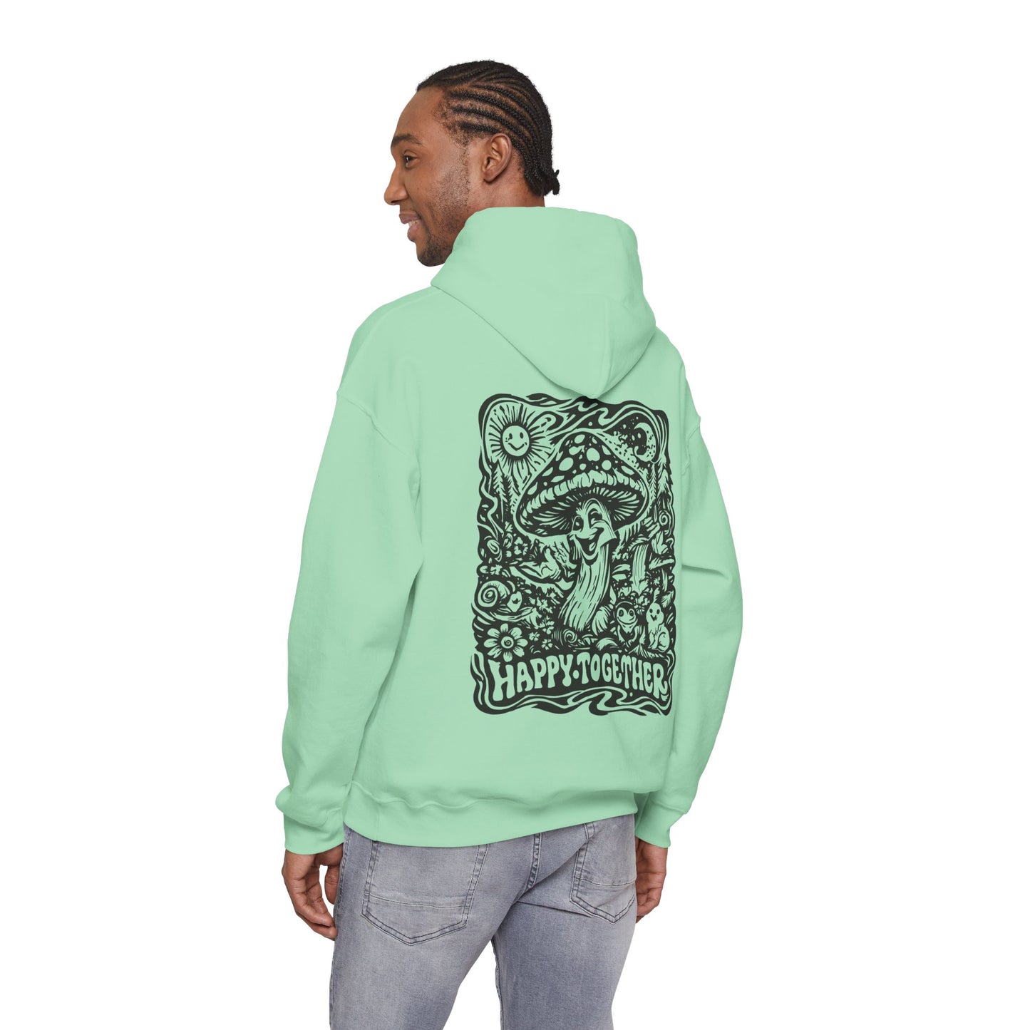 Mushroom 'Happy Together' Hoodie — Psychedelic Forest Graphic Pullover