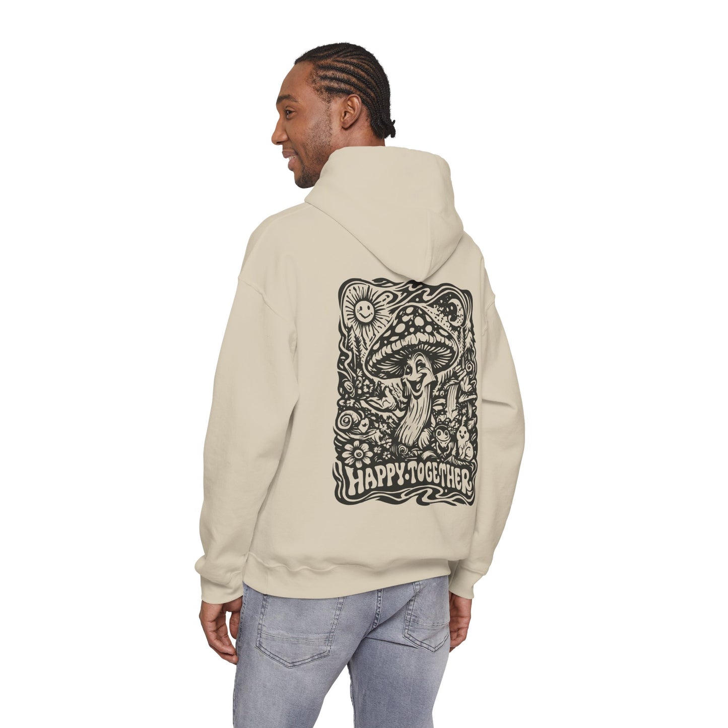 Mushroom 'Happy Together' Hoodie — Psychedelic Forest Graphic Pullover