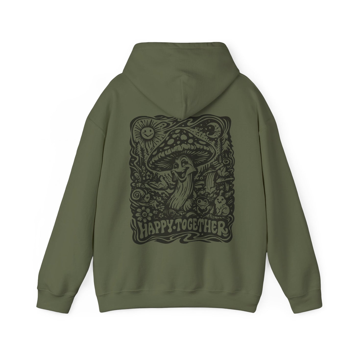 Mushroom 'Happy Together' Hoodie — Psychedelic Forest Graphic Pullover