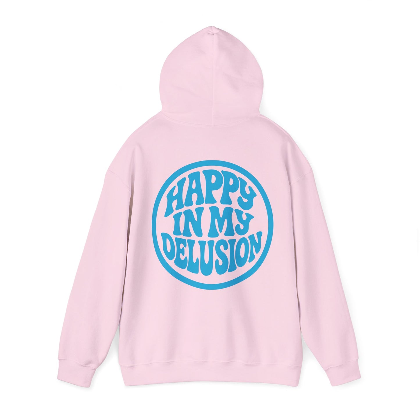 Happy In My Delusion Hoodie — Retro Blue Graphic Pullover