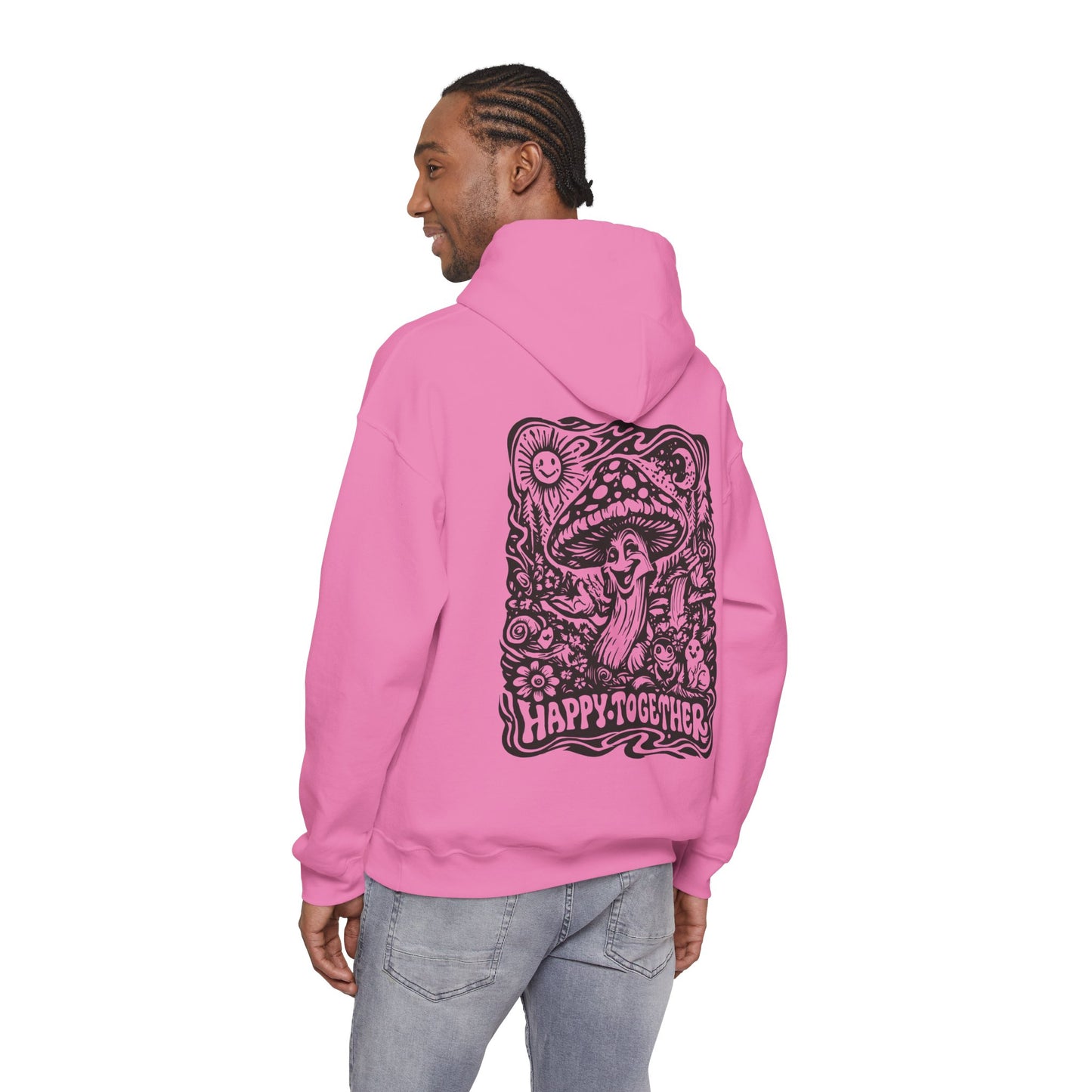 Mushroom 'Happy Together' Hoodie — Psychedelic Forest Graphic Pullover