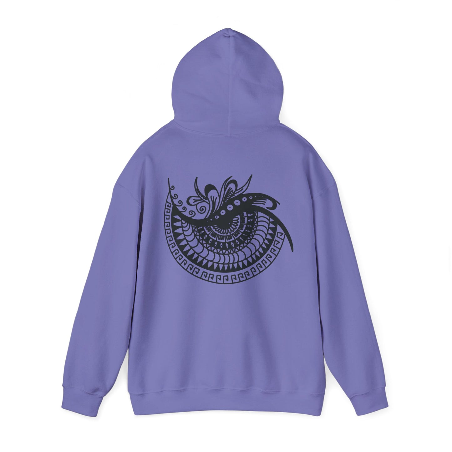 Mandala Swirl Hoodie — Black Tribal Floral Back Design