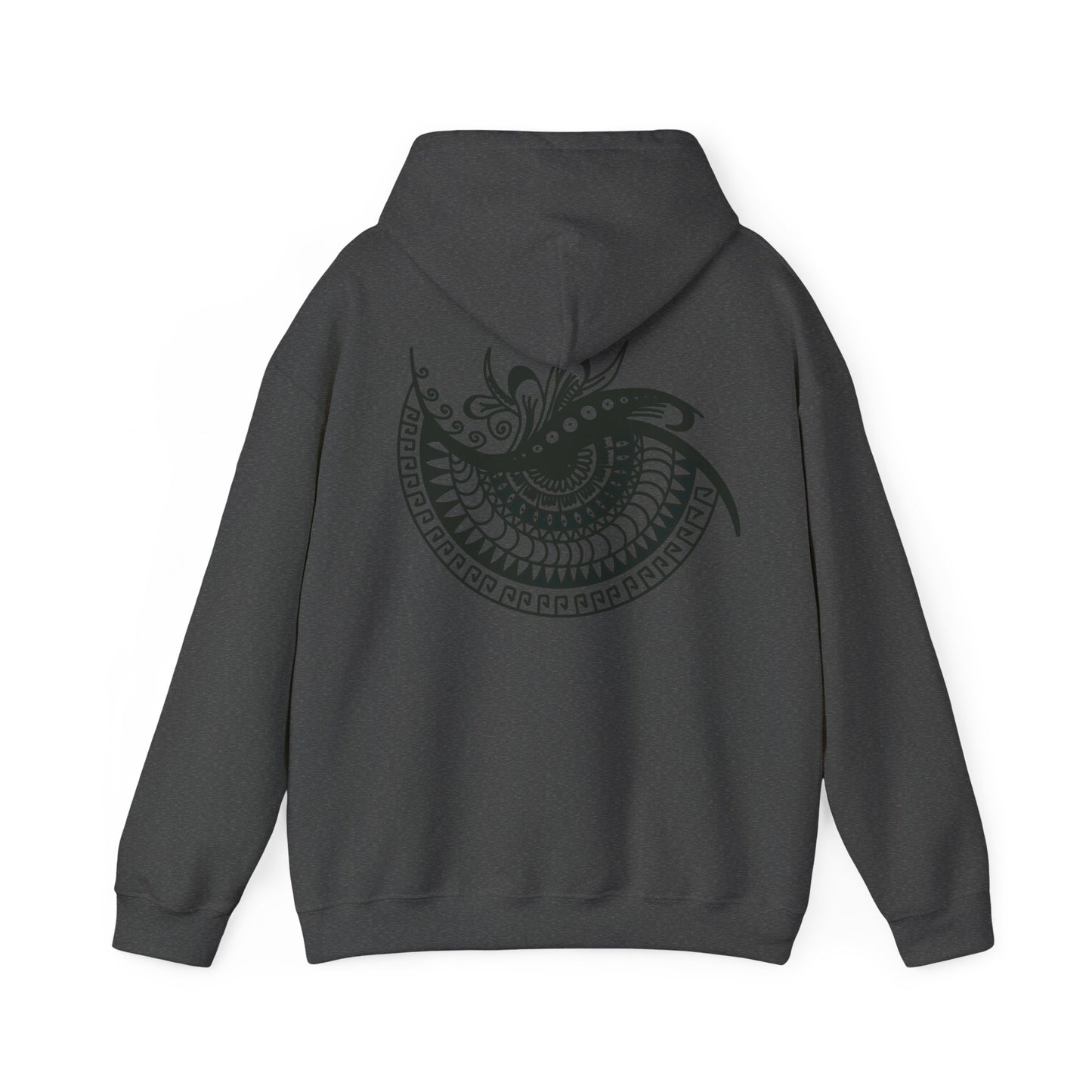 Mandala Swirl Hoodie — Black Tribal Floral Back Design