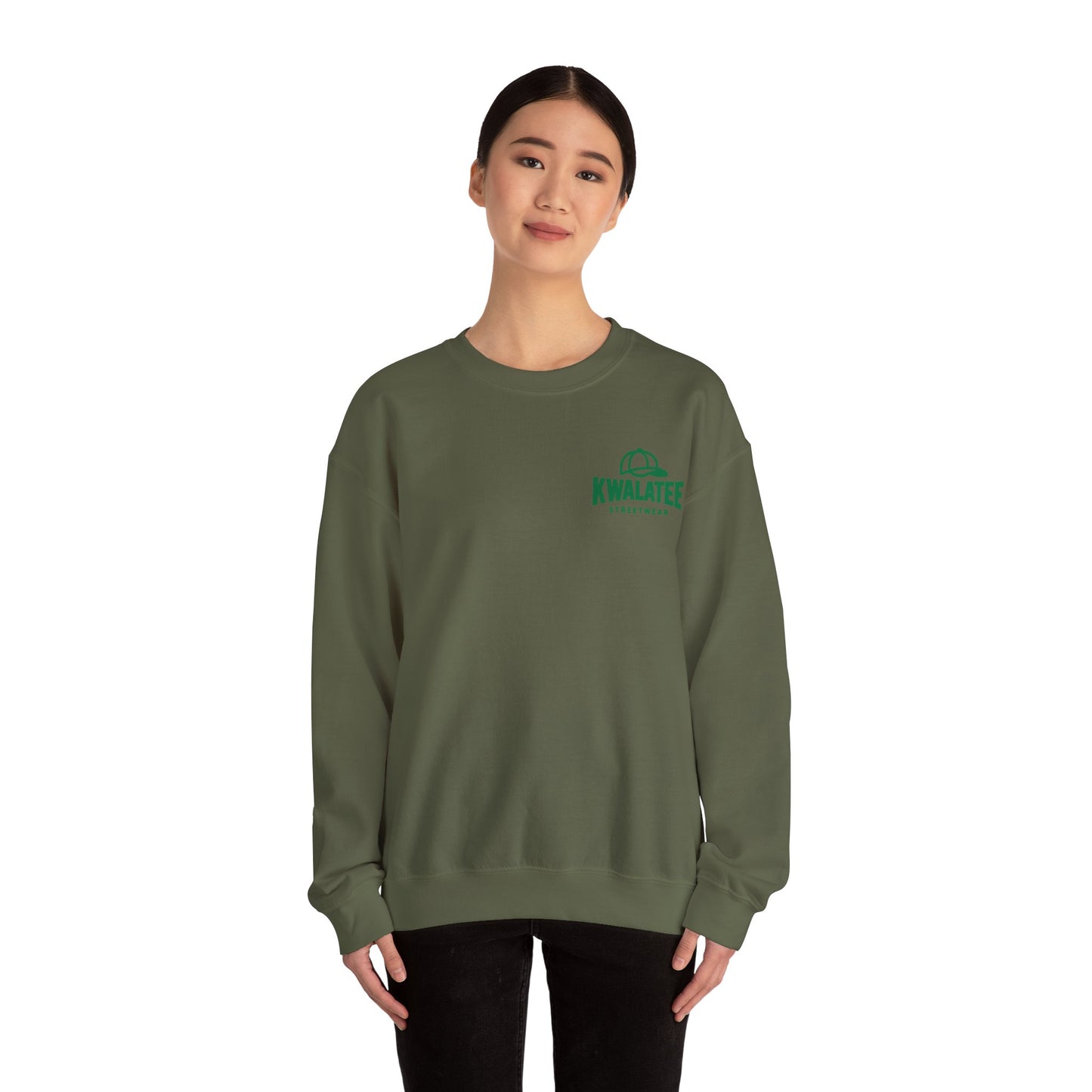 Crewneck — Green Mandala Eye Graphic with “KWALATEE” Logo