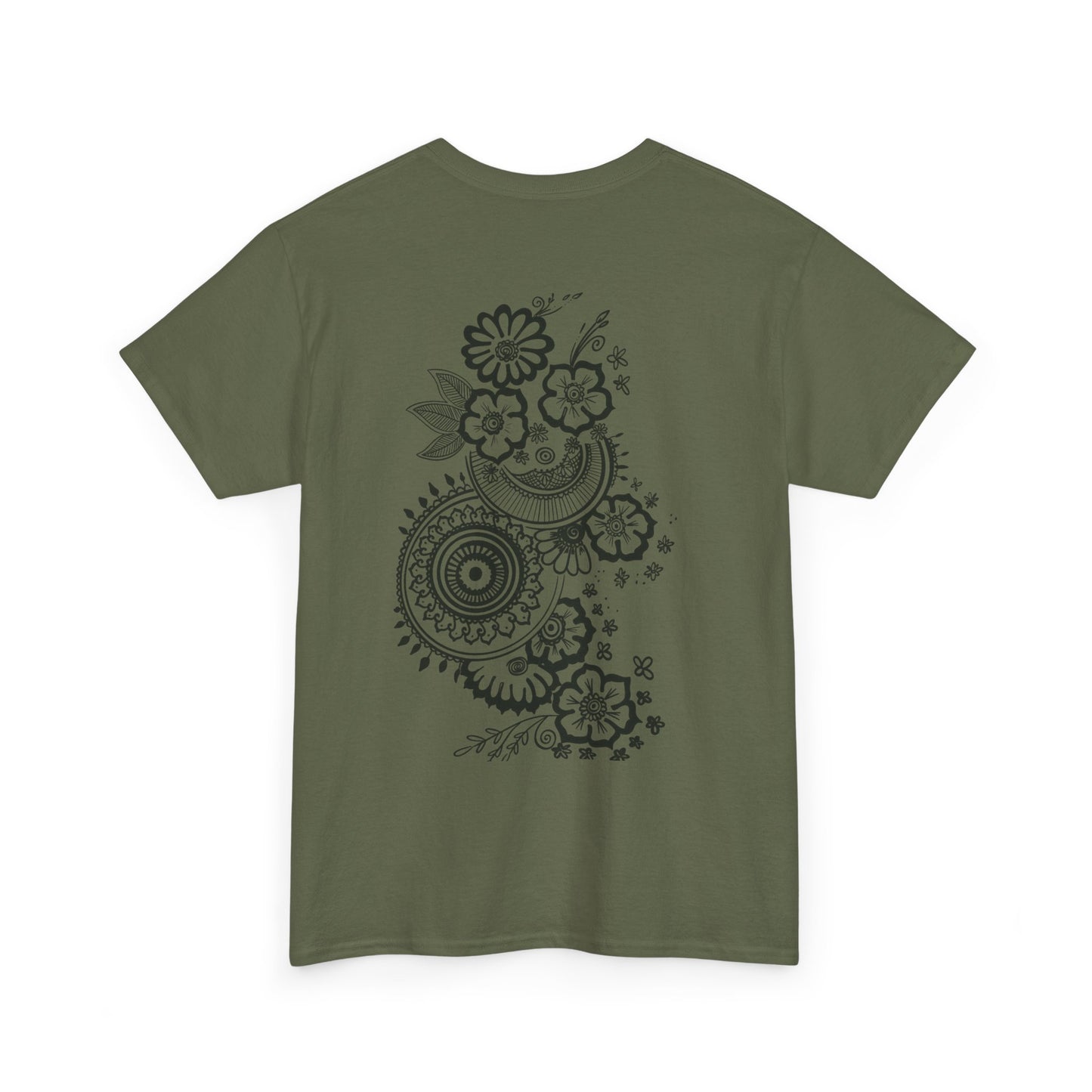 T-Shirt — Kwalatee Floral Mandala Graphic Tee (Front Logo, Back Floral Design)
