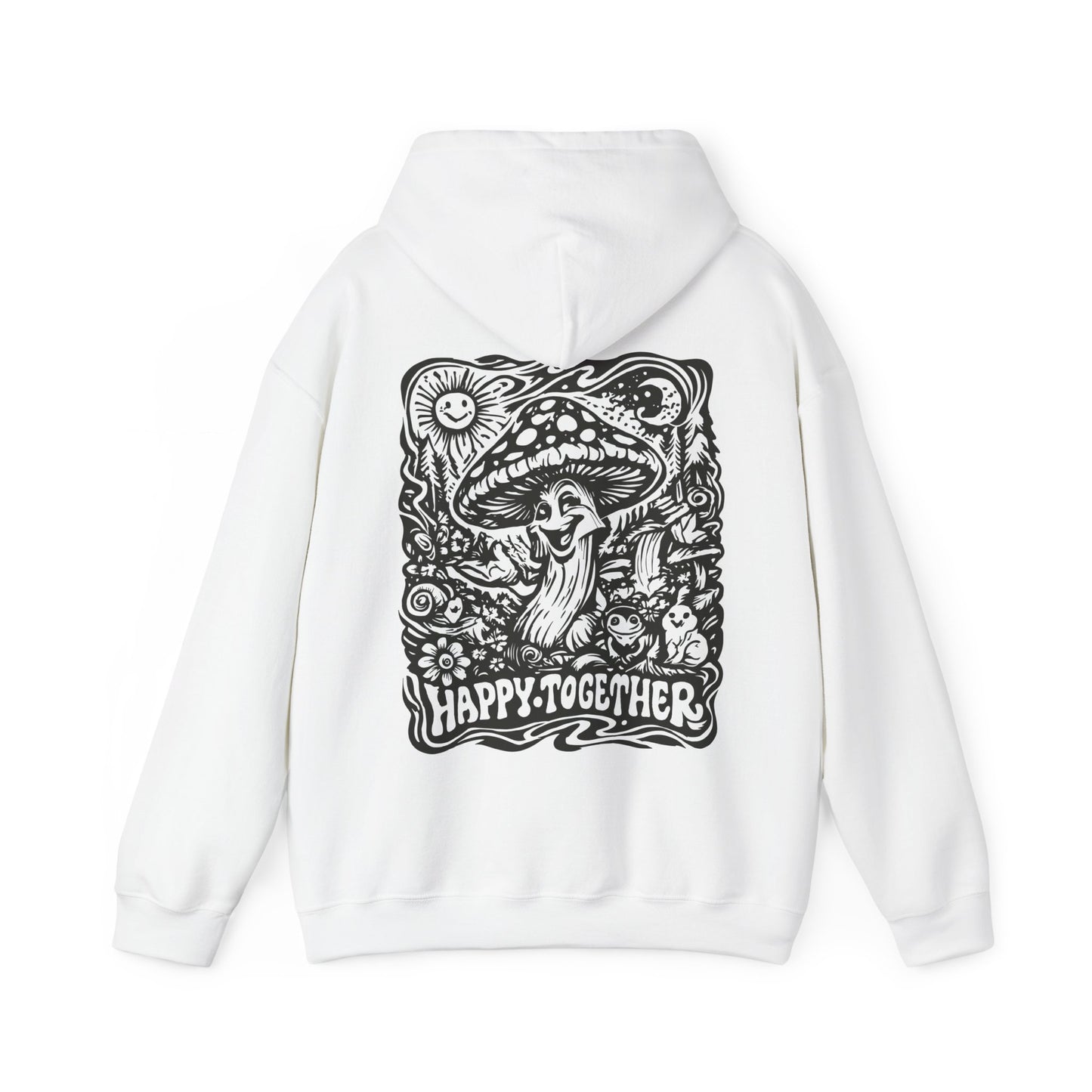 Mushroom 'Happy Together' Hoodie — Psychedelic Forest Graphic Pullover
