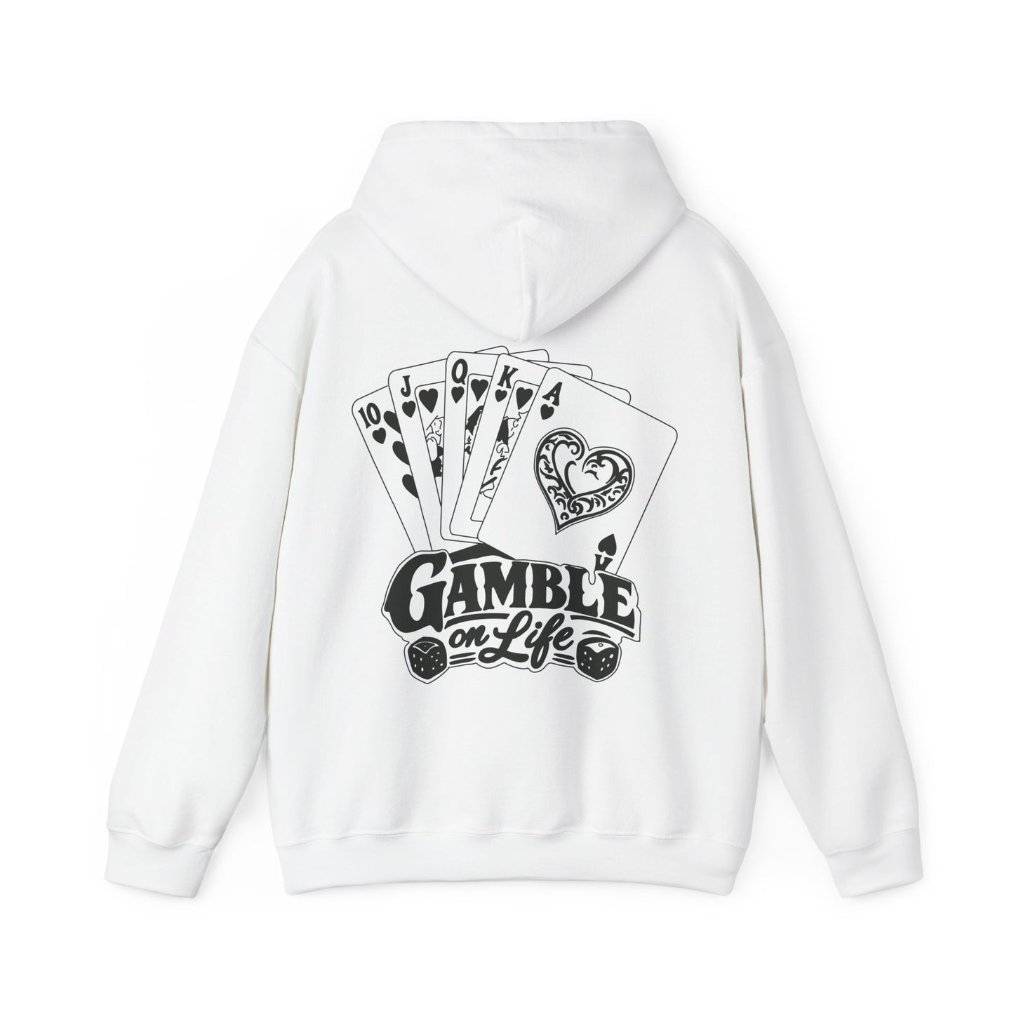 Gamble on Life Hoodie — Poker Cards & Dice Graphic Hooded Sweatshirt