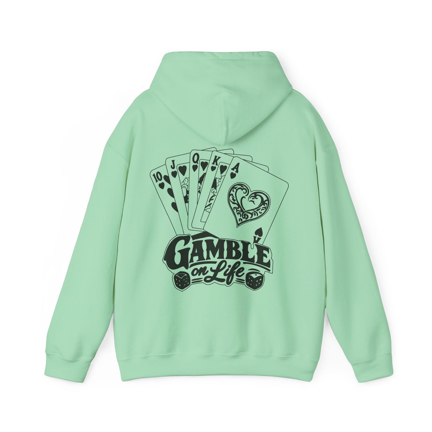 Gamble on Life Hoodie — Poker Cards & Dice Graphic Hooded Sweatshirt