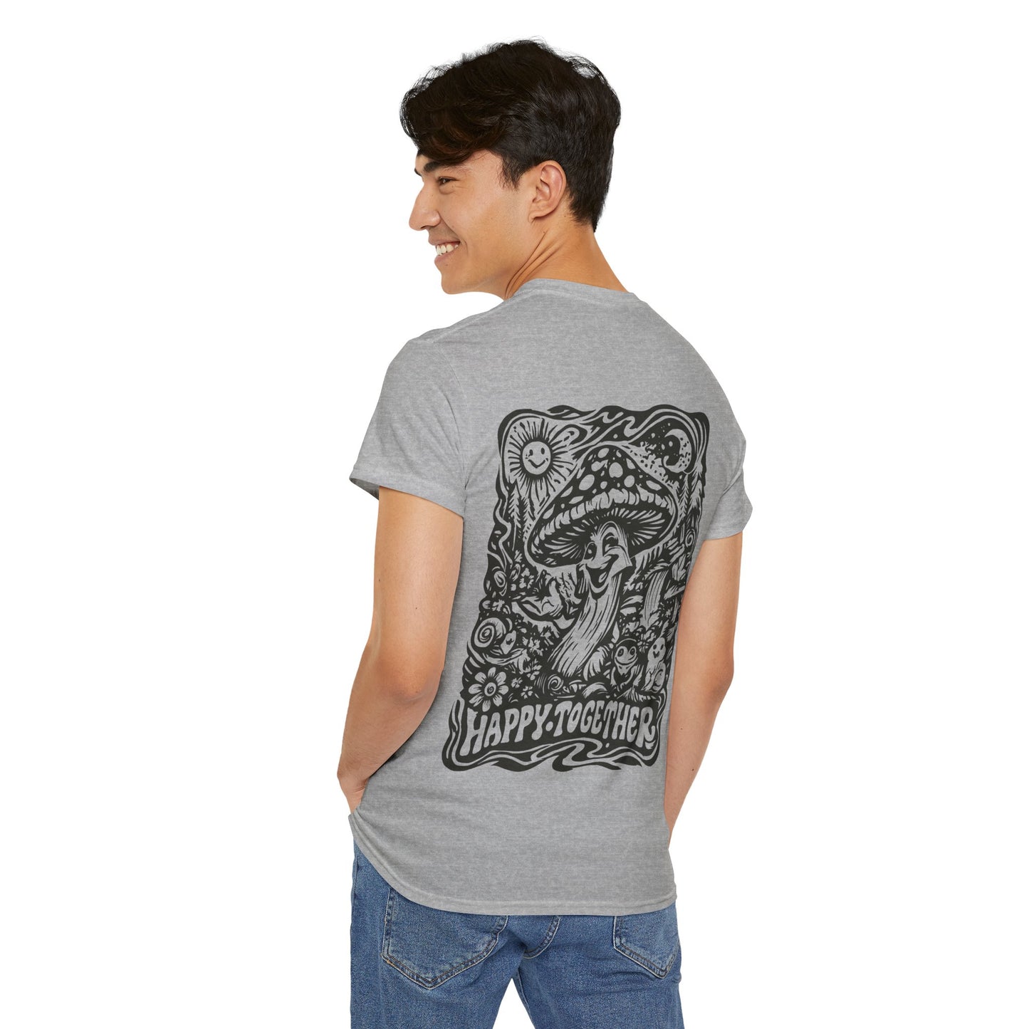 Graphic Tee — 'Happy Together' Psychedelic Mushroom Back Print