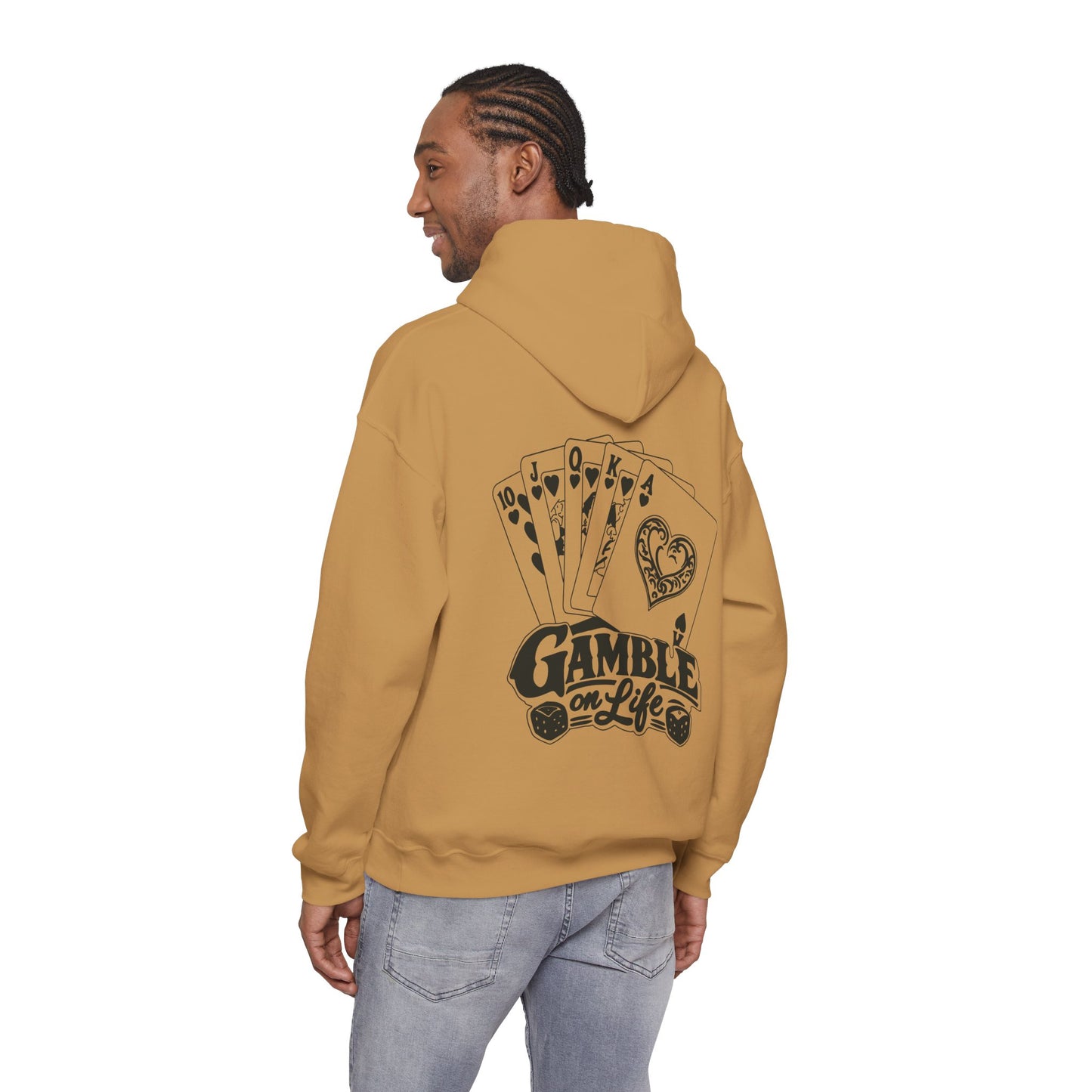 Gamble on Life Hoodie — Poker Cards & Dice Graphic Hooded Sweatshirt