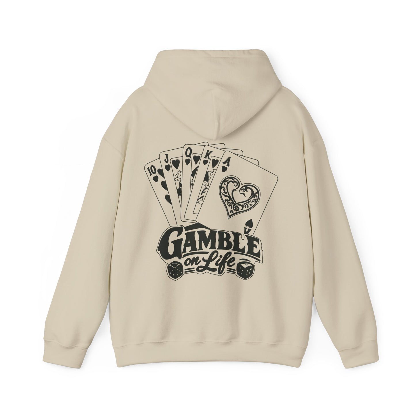 Gamble on Life Hoodie — Poker Cards & Dice Graphic Hooded Sweatshirt