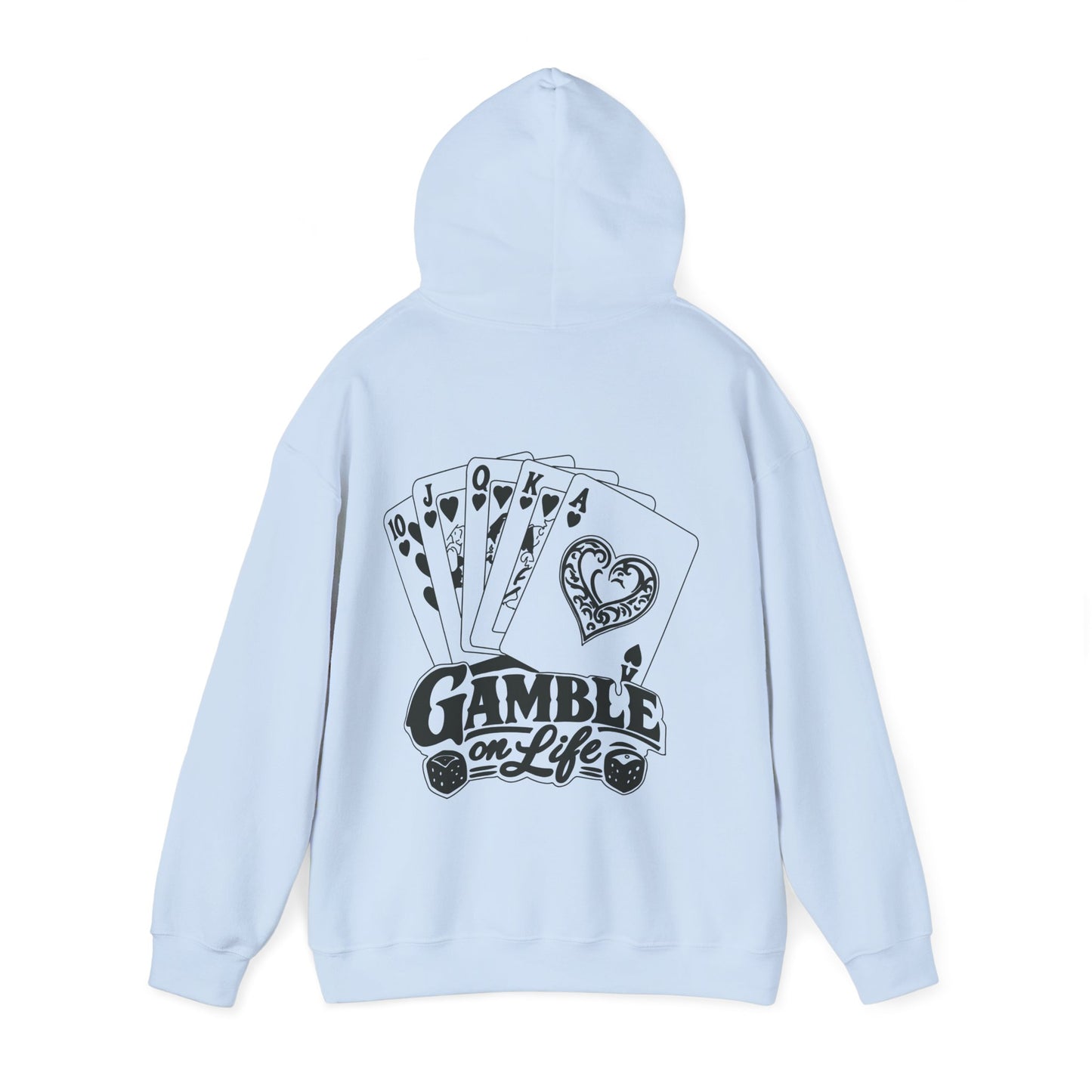 Gamble on Life Hoodie — Poker Cards & Dice Graphic Hooded Sweatshirt