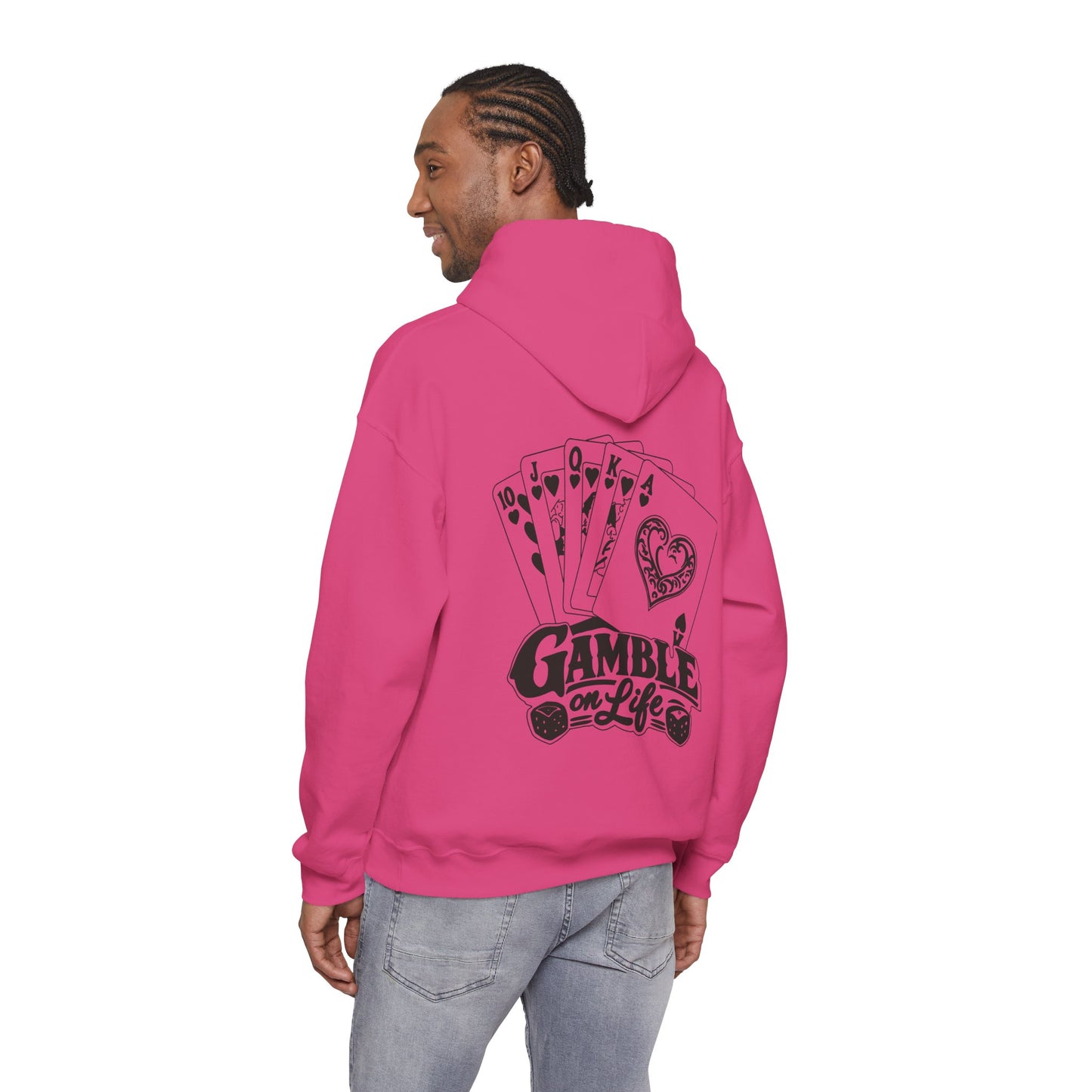 Gamble on Life Hoodie — Poker Cards & Dice Graphic Hooded Sweatshirt