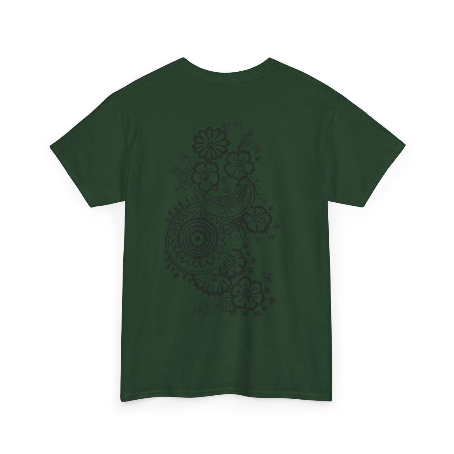 T-Shirt — Kwalatee Floral Mandala Graphic Tee (Front Logo, Back Floral Design)