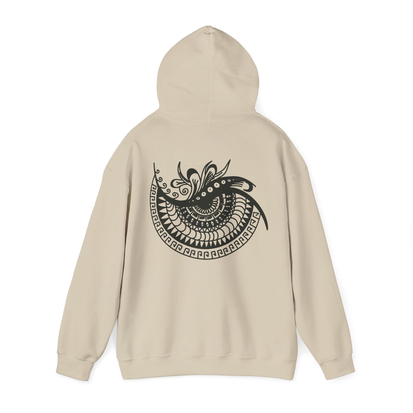 Mandala Swirl Hoodie — Black Tribal Floral Back Design