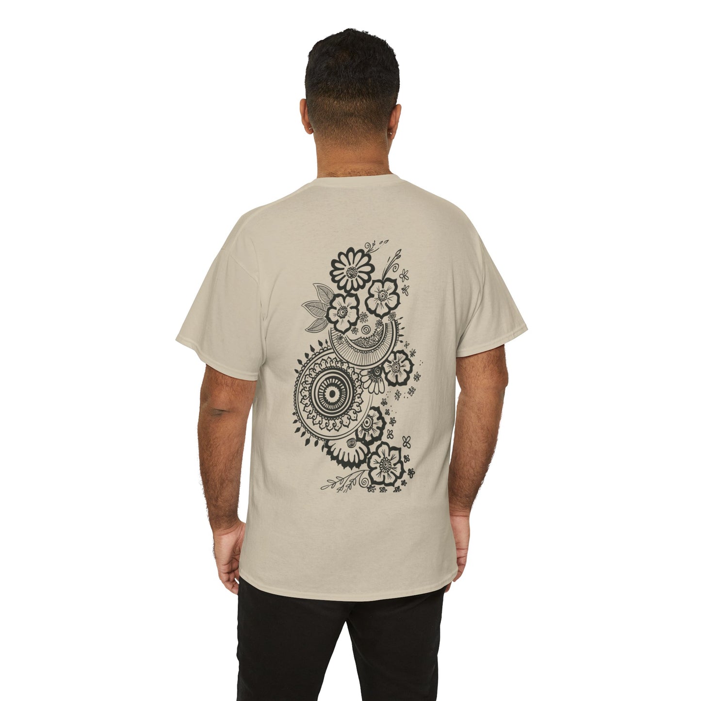 T-Shirt — Kwalatee Floral Mandala Graphic Tee (Front Logo, Back Floral Design)