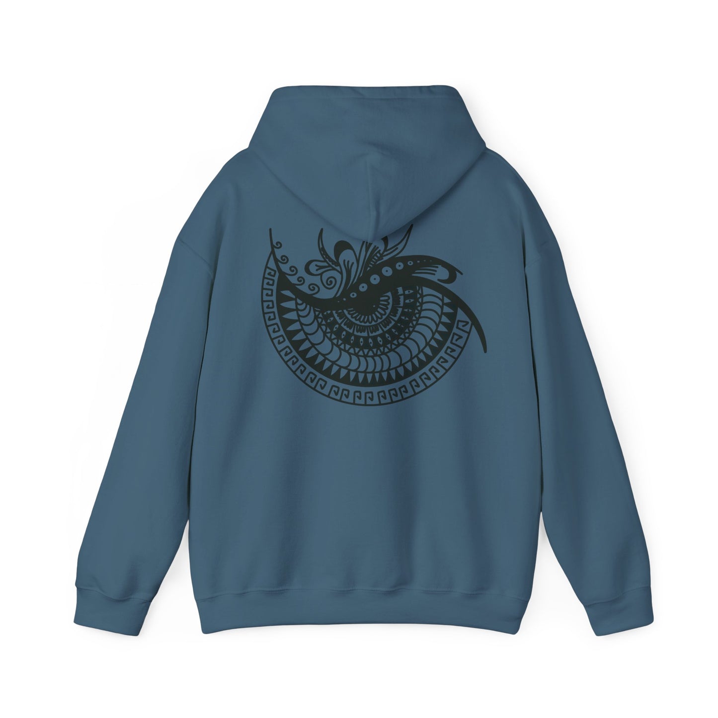 Mandala Swirl Hoodie — Black Tribal Floral Back Design