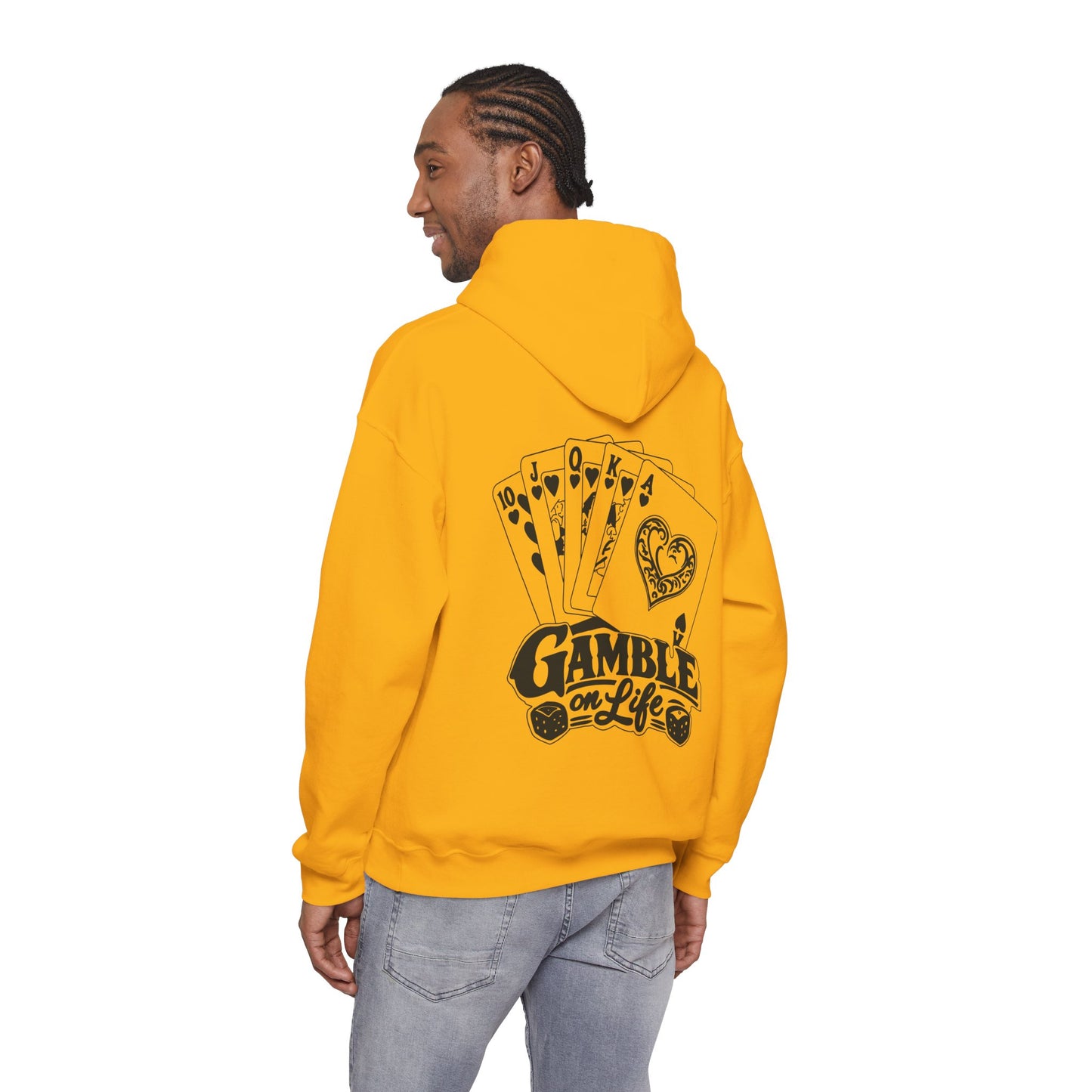 Gamble on Life Hoodie — Poker Cards & Dice Graphic Hooded Sweatshirt