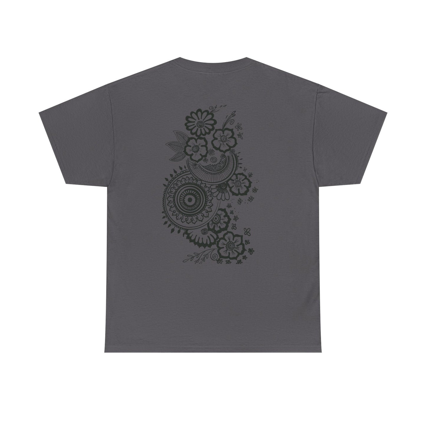 T-Shirt — Kwalatee Floral Mandala Graphic Tee (Front Logo, Back Floral Design)