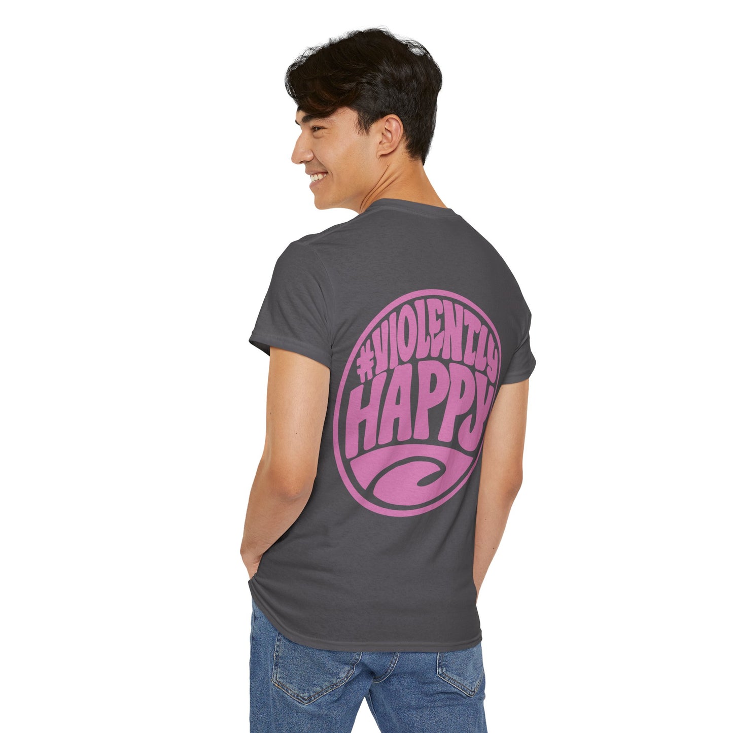 Violently Happy Graphic Tee — Retro Pink Logo T‑Shirt