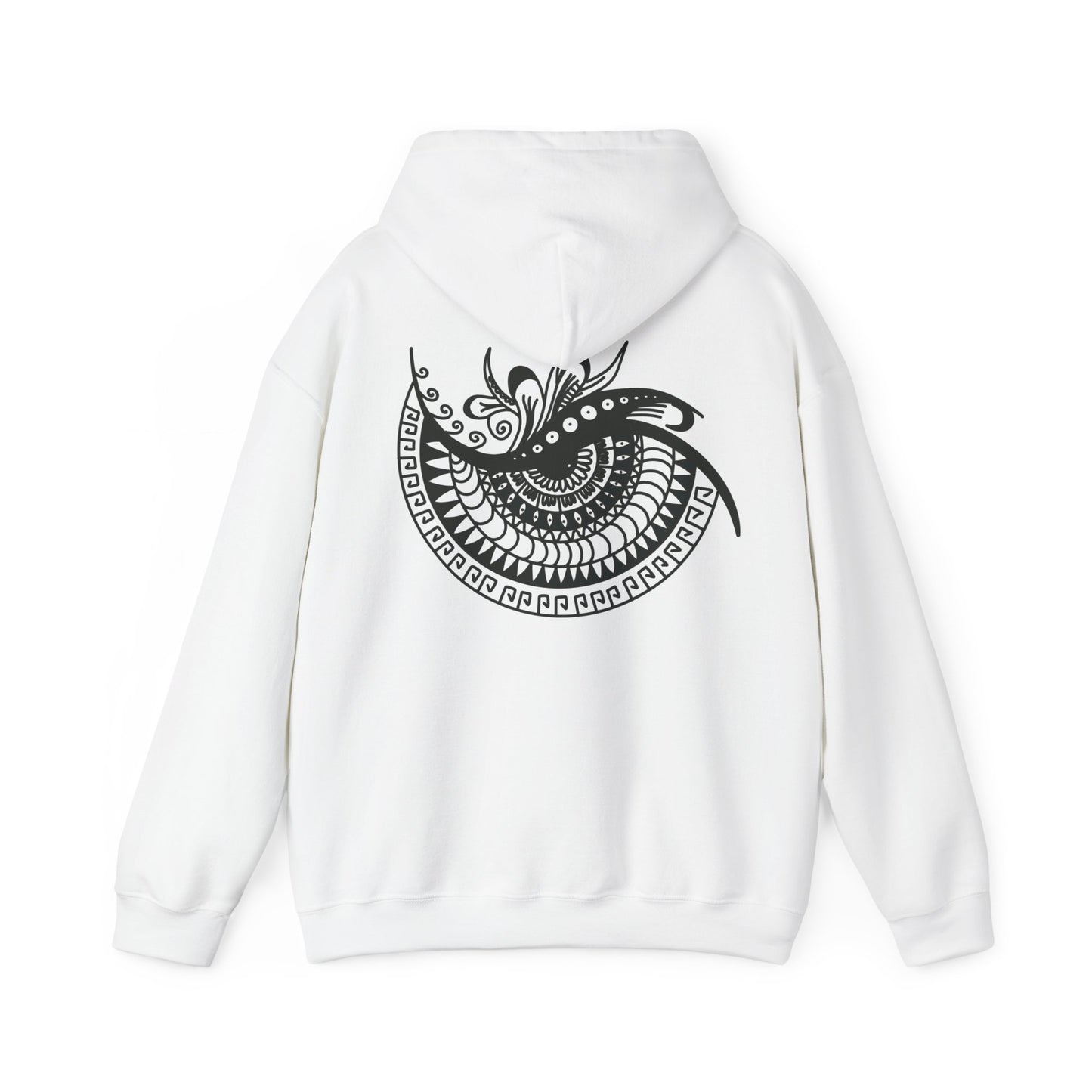 Mandala Swirl Hoodie — Black Tribal Floral Back Design