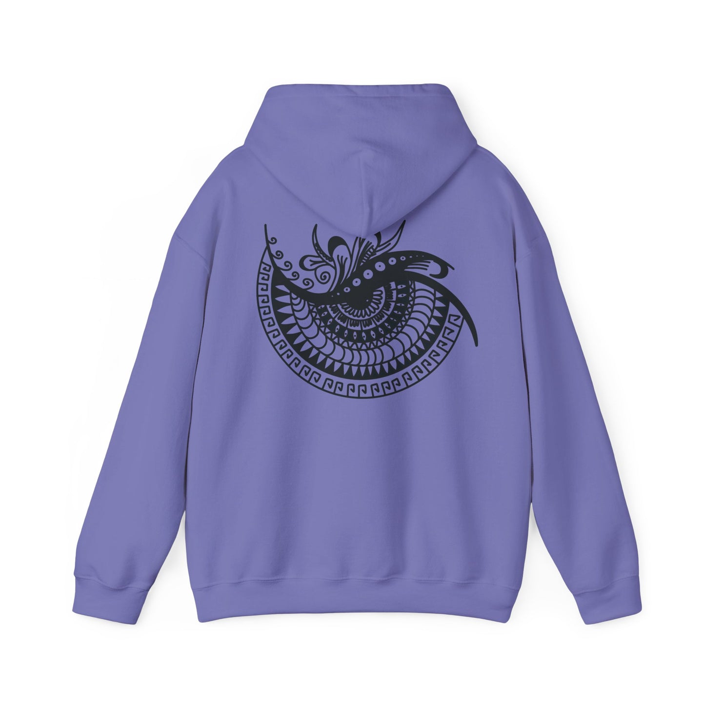 Mandala Swirl Hoodie — Black Tribal Floral Back Design