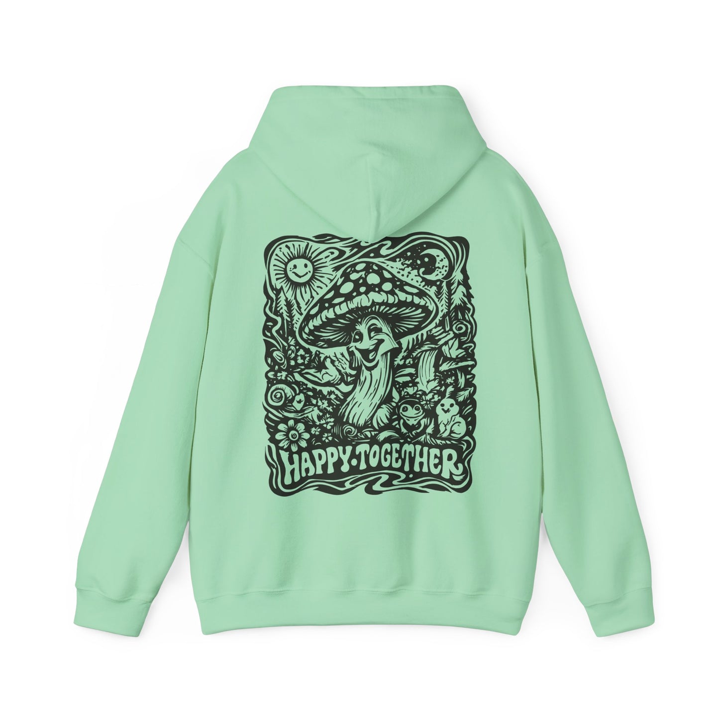 Mushroom 'Happy Together' Hoodie — Psychedelic Forest Graphic Pullover