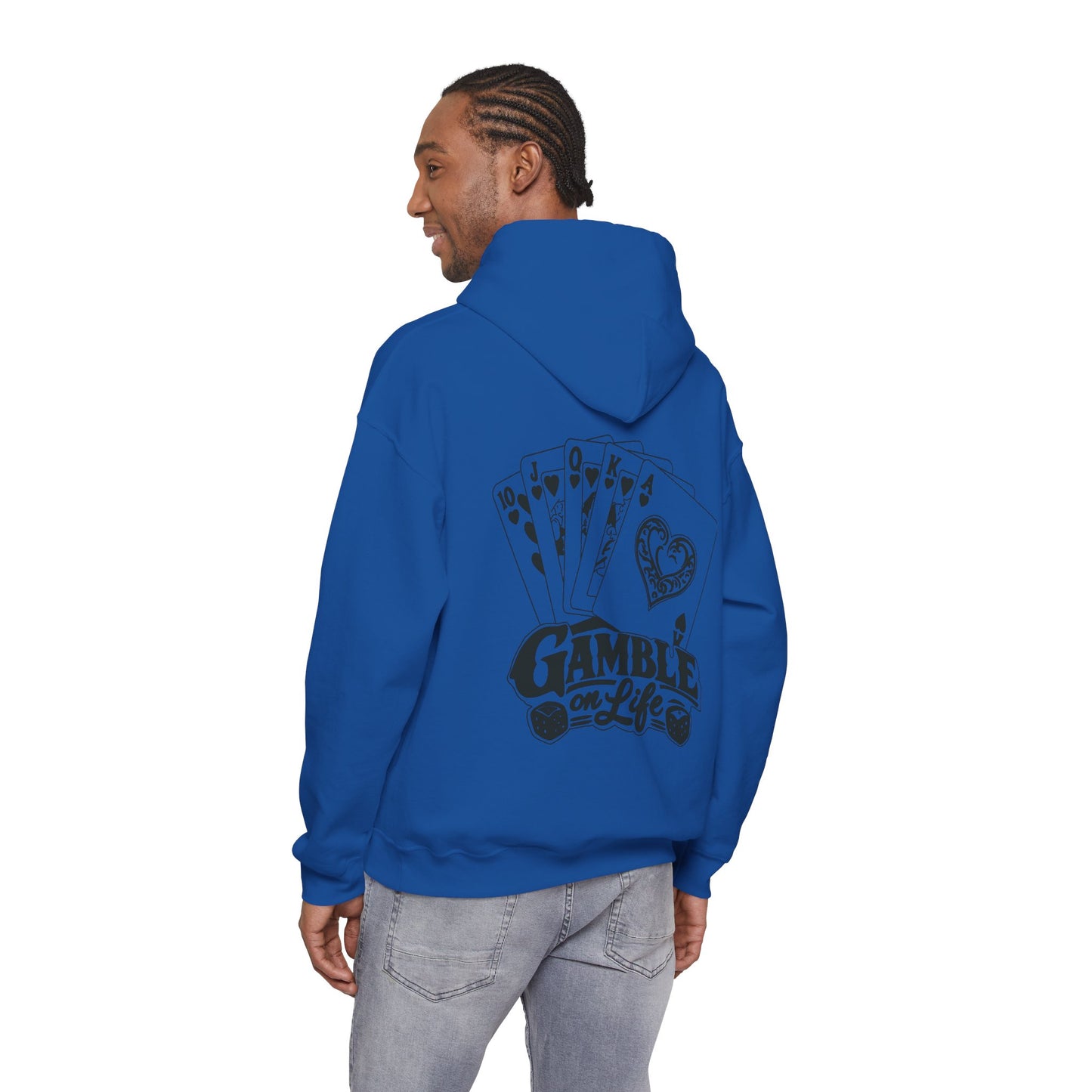 Gamble on Life Hoodie — Poker Cards & Dice Graphic Hooded Sweatshirt