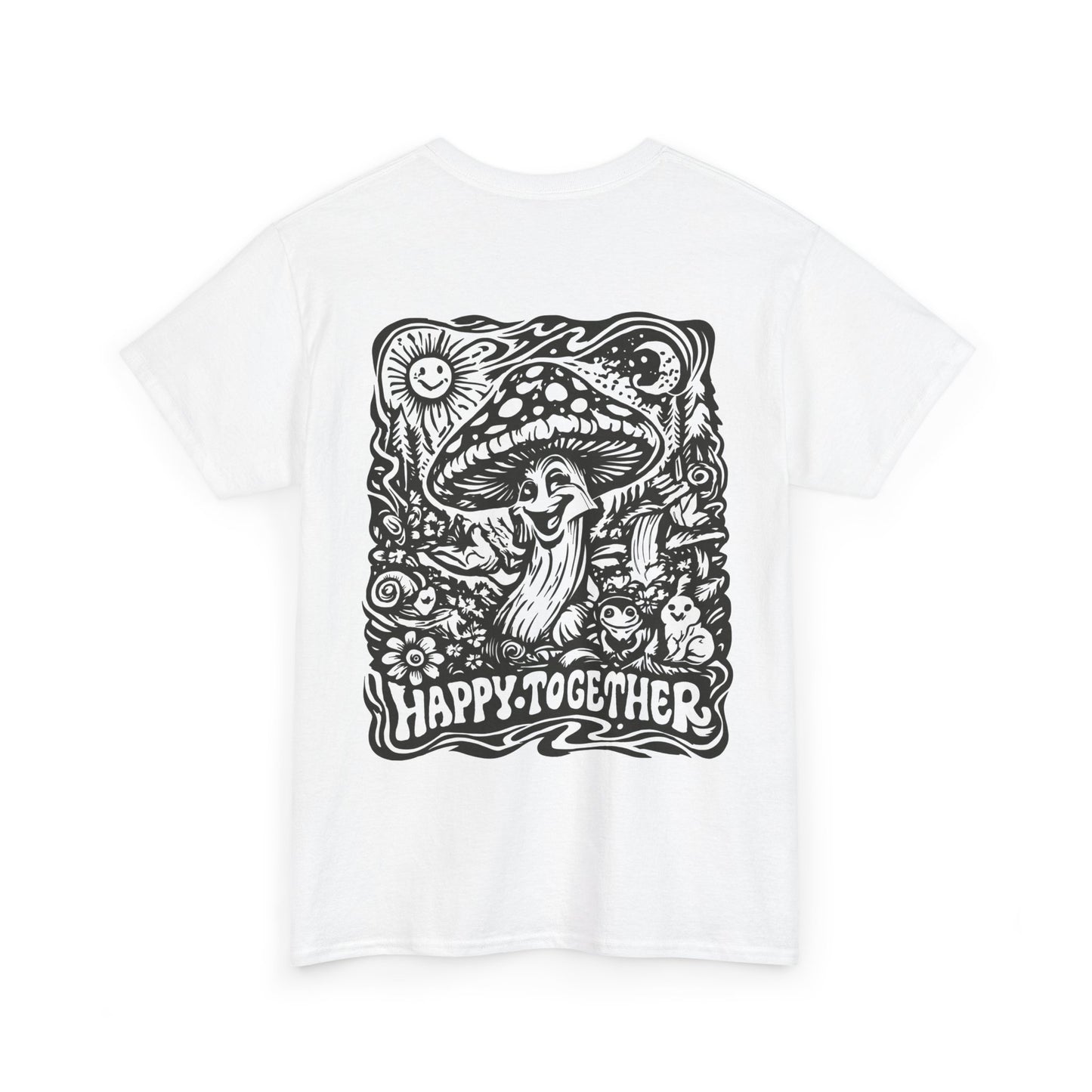 Graphic Tee — 'Happy Together' Psychedelic Mushroom Back Print