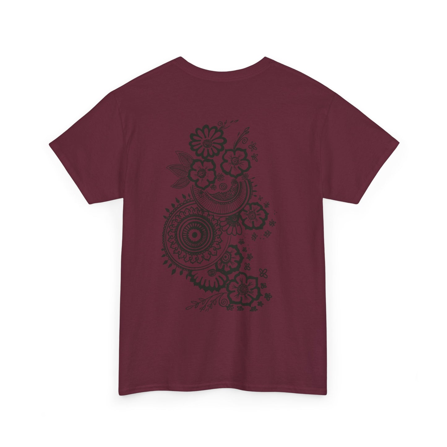 T-Shirt — Kwalatee Floral Mandala Graphic Tee (Front Logo, Back Floral Design)